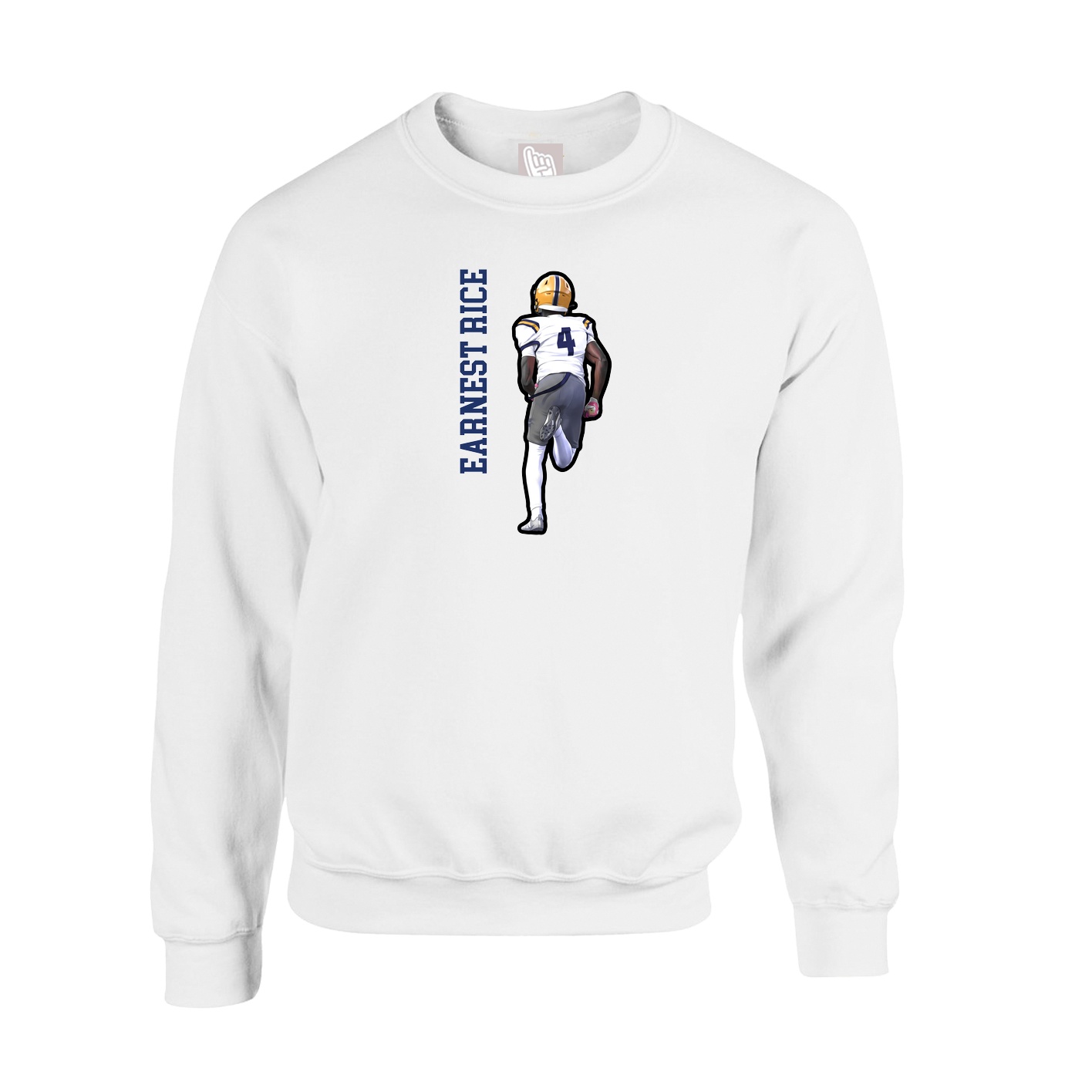 Fleece Crew — Name Vertical in White