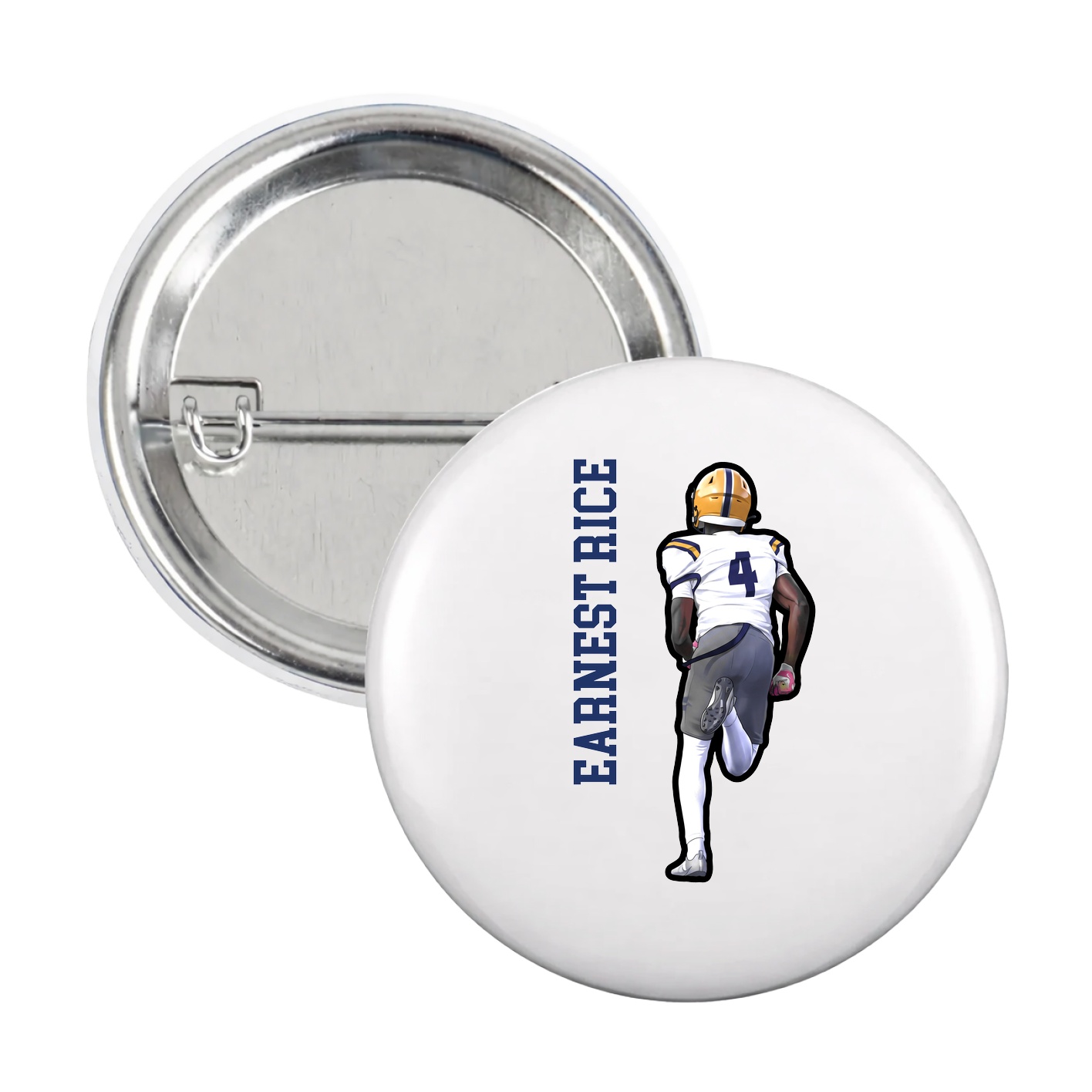 Game Day Button — Name Vertical in White