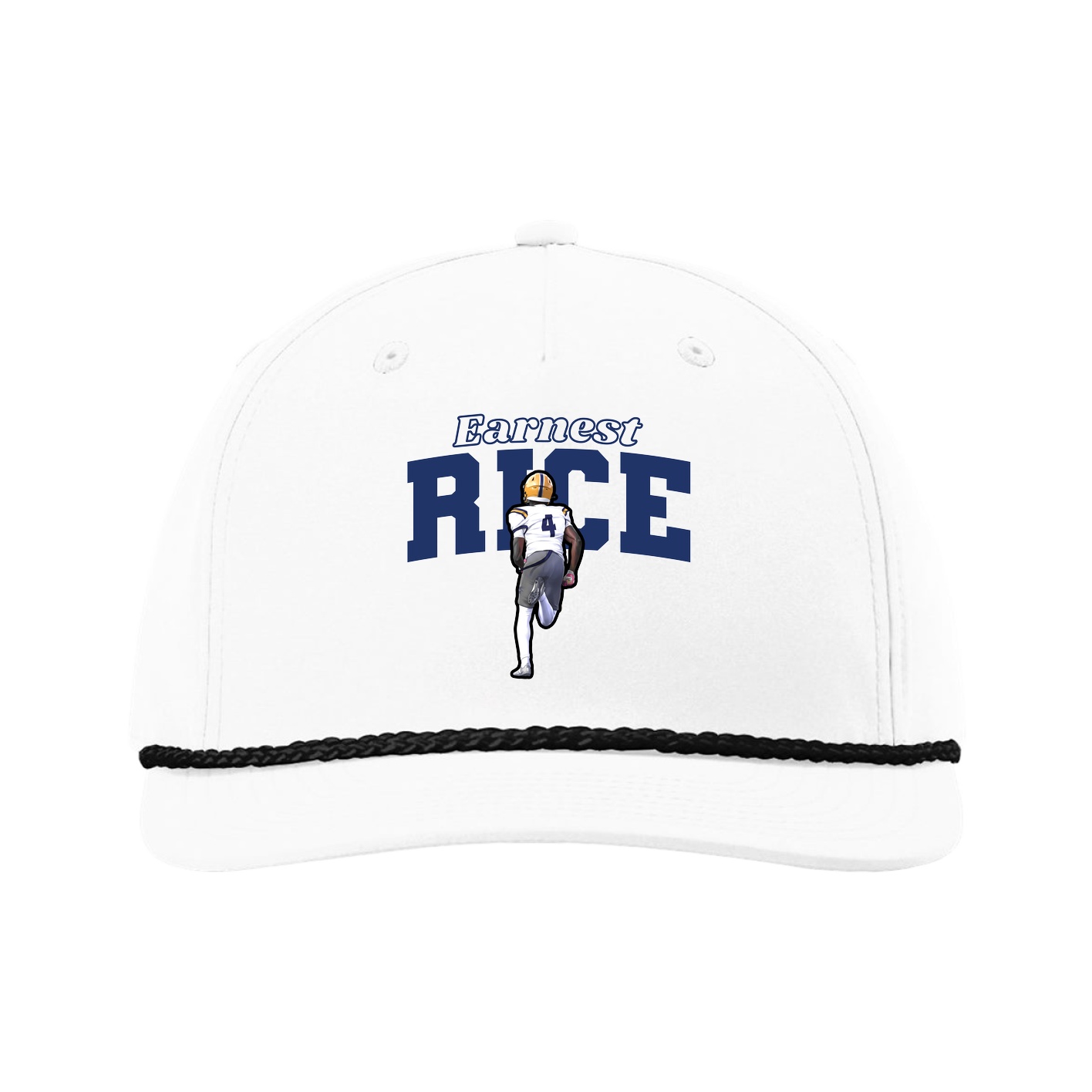 Five-Panel Classic Rope Cap — Name Arch in White