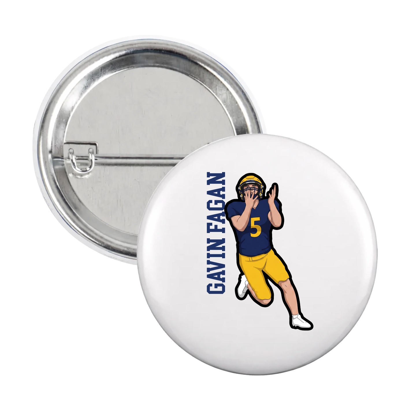 Game Day Button — Name Vertical in White