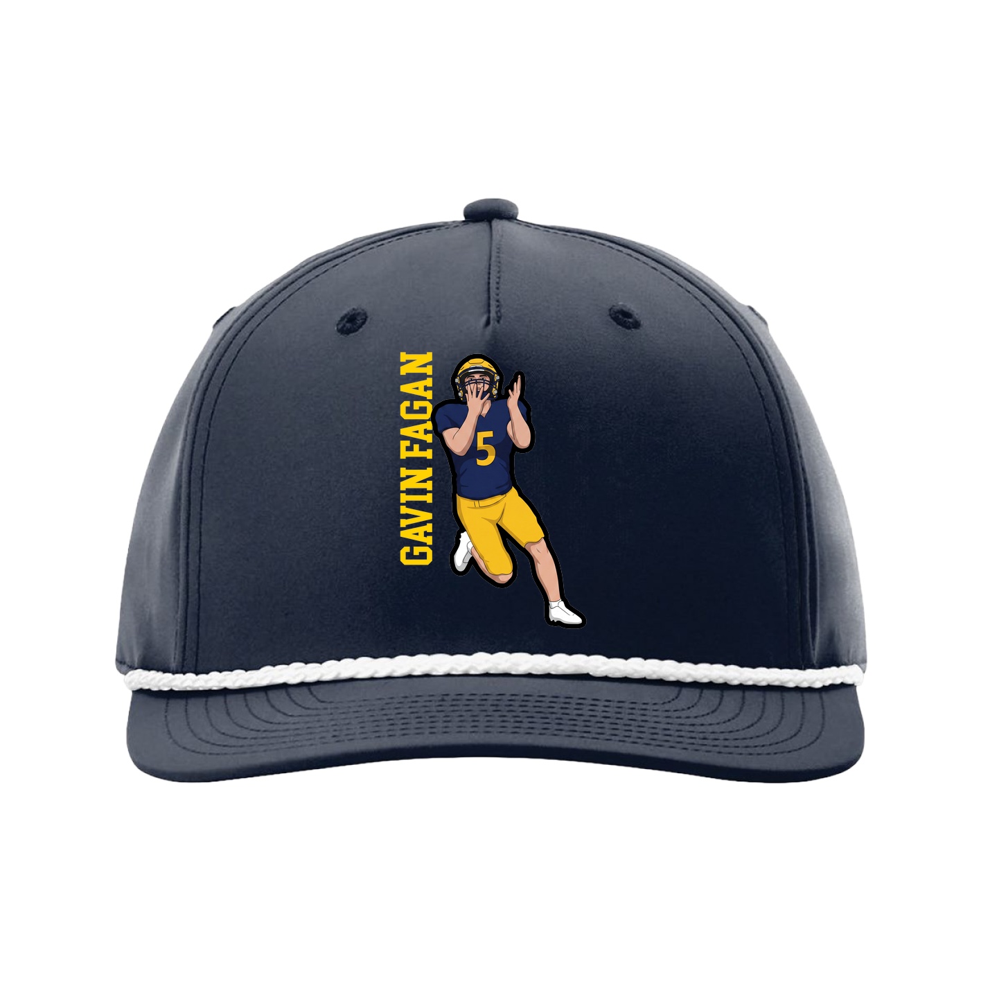 Five-Panel Classic Rope Cap — Name Vertical in Navy