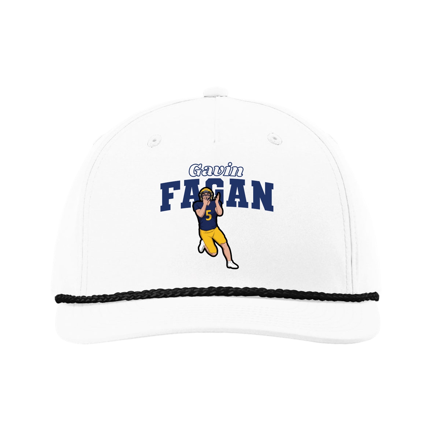 Five-Panel Classic Rope Cap — Name Arch in White