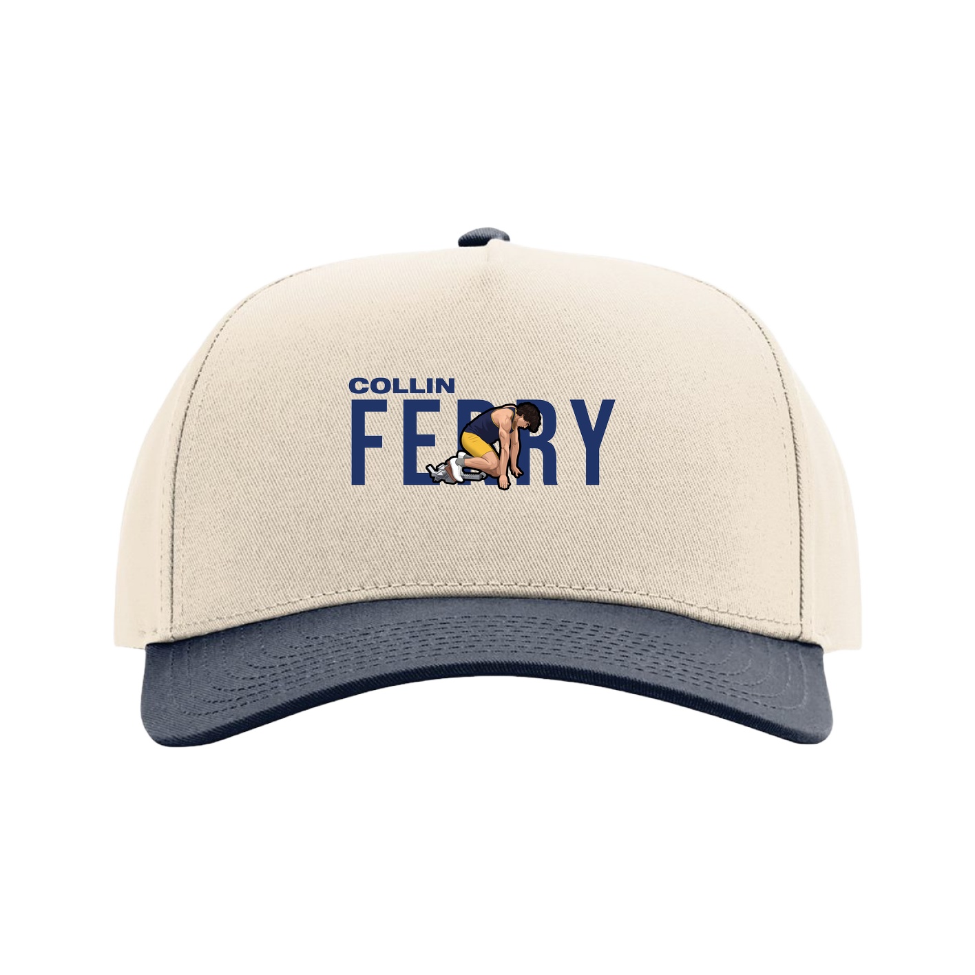 Full Fabric Five-Panel Champ Cap — Player Name in Cream/Navy