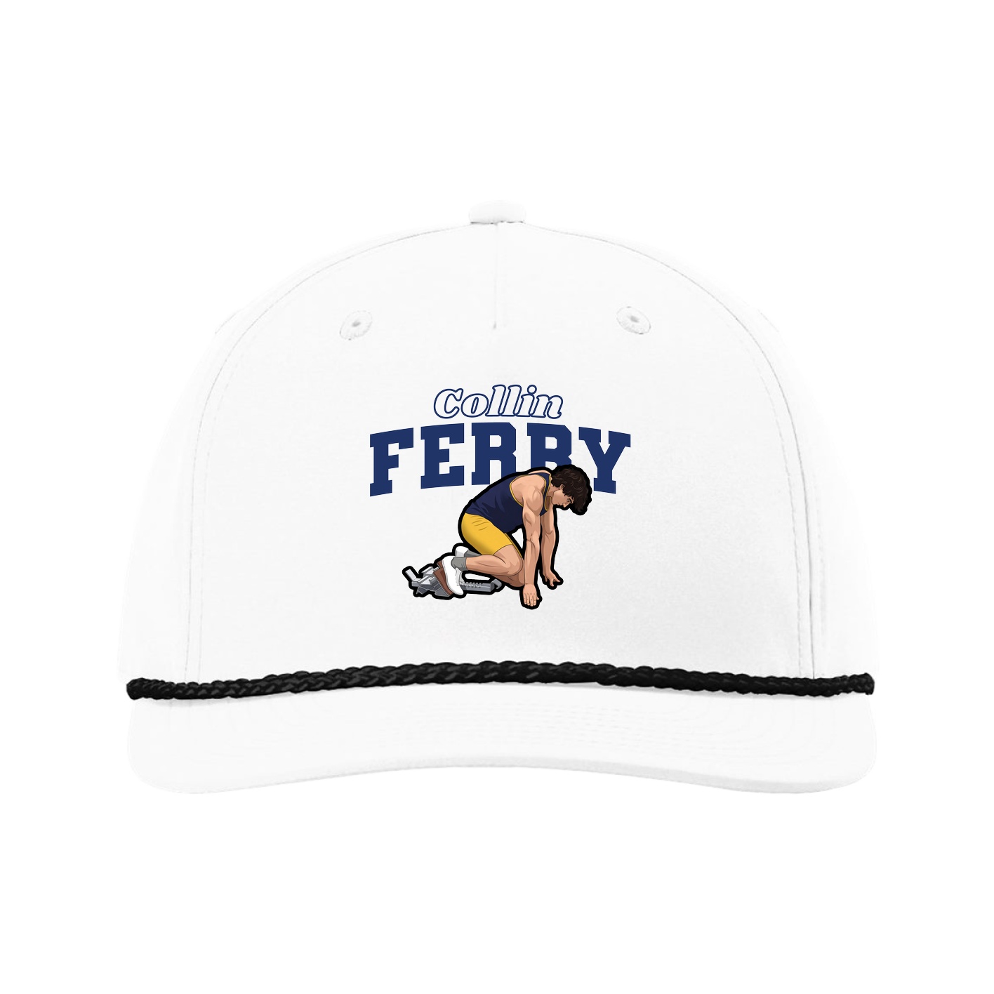 Five-Panel Classic Rope Cap — Name Arch in White