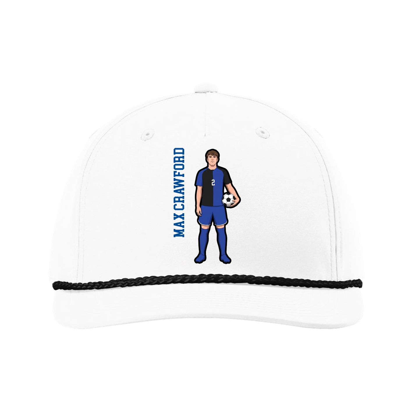 Five-Panel Classic Rope Cap — Name Vertical in White