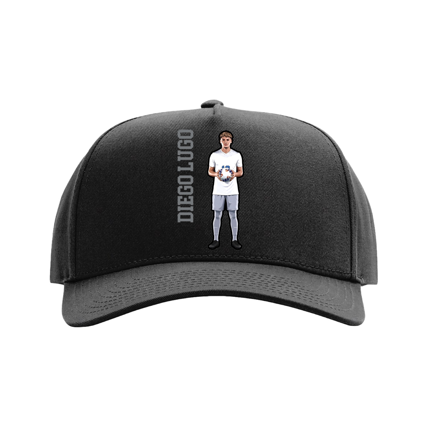 Full Fabric Five-Panel Champ Cap — Name Vertical in Black