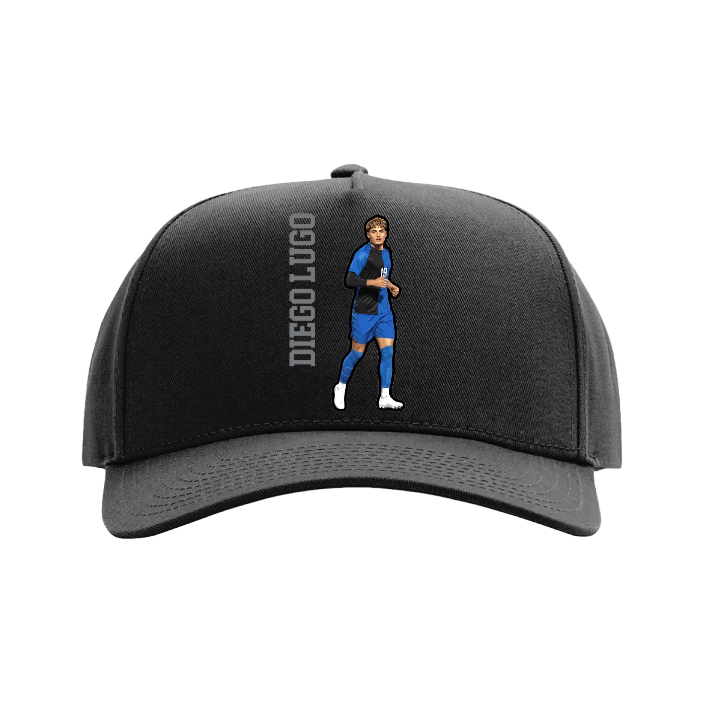 Full Fabric Five-Panel Champ Cap — Name Vertical in Black