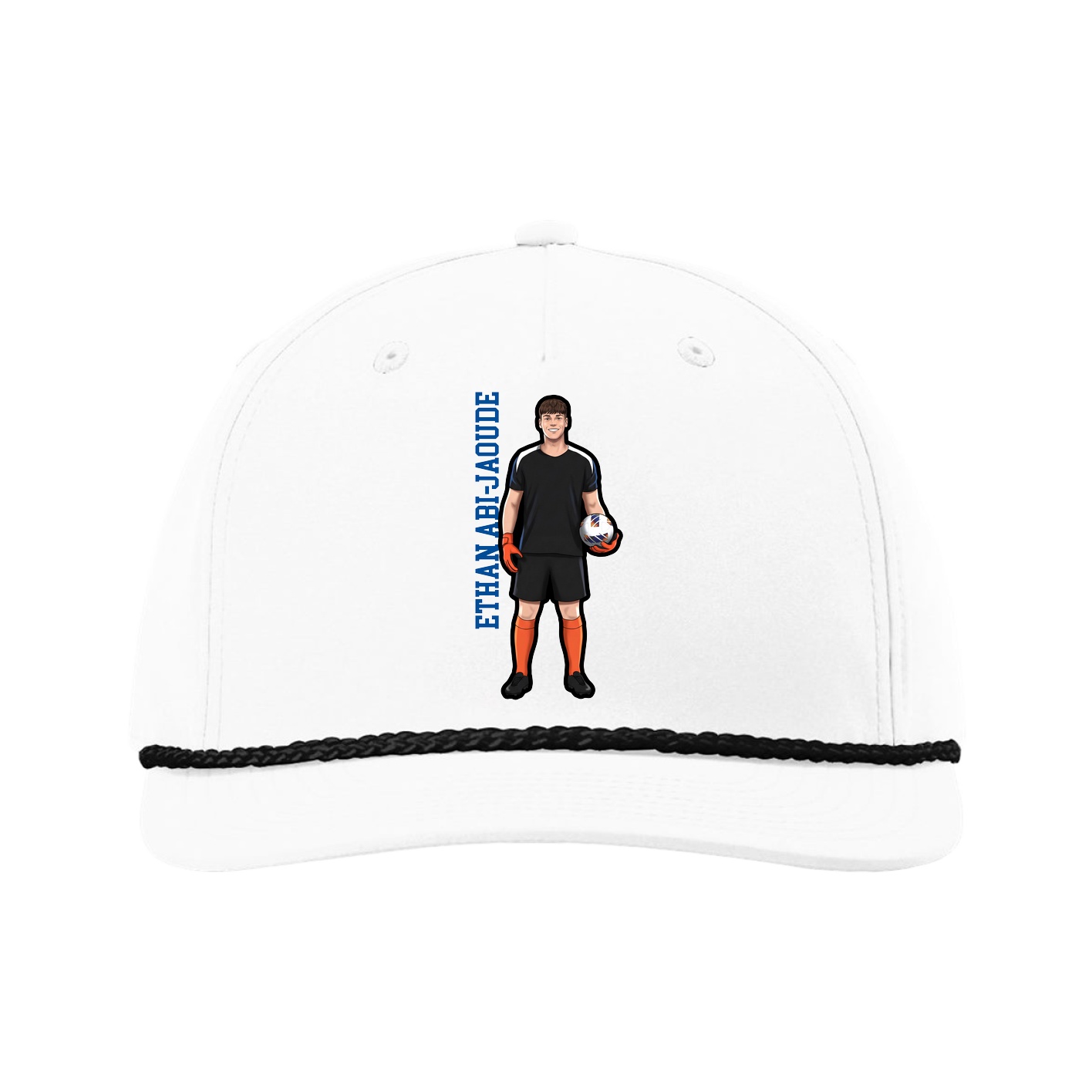 Five-Panel Classic Rope Cap — Name Vertical in White