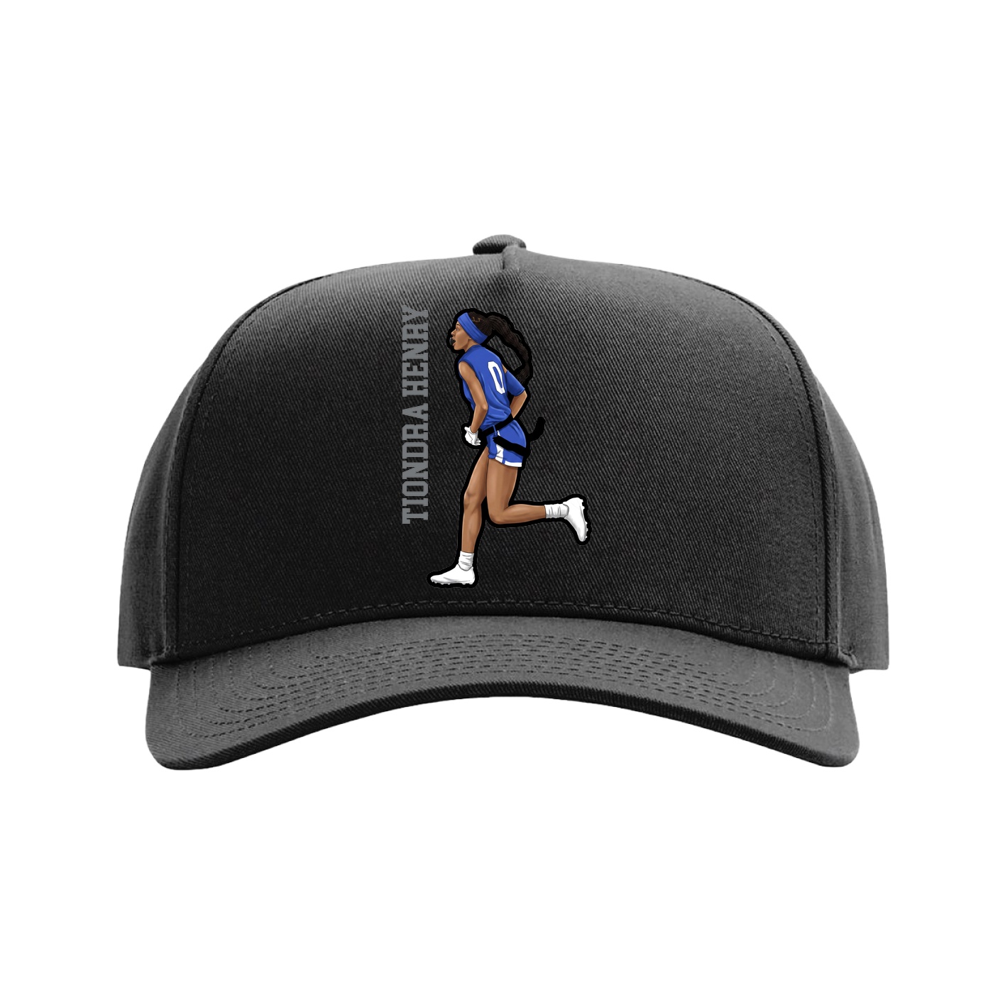Full Fabric Five-Panel Champ Cap — Name Vertical in Black