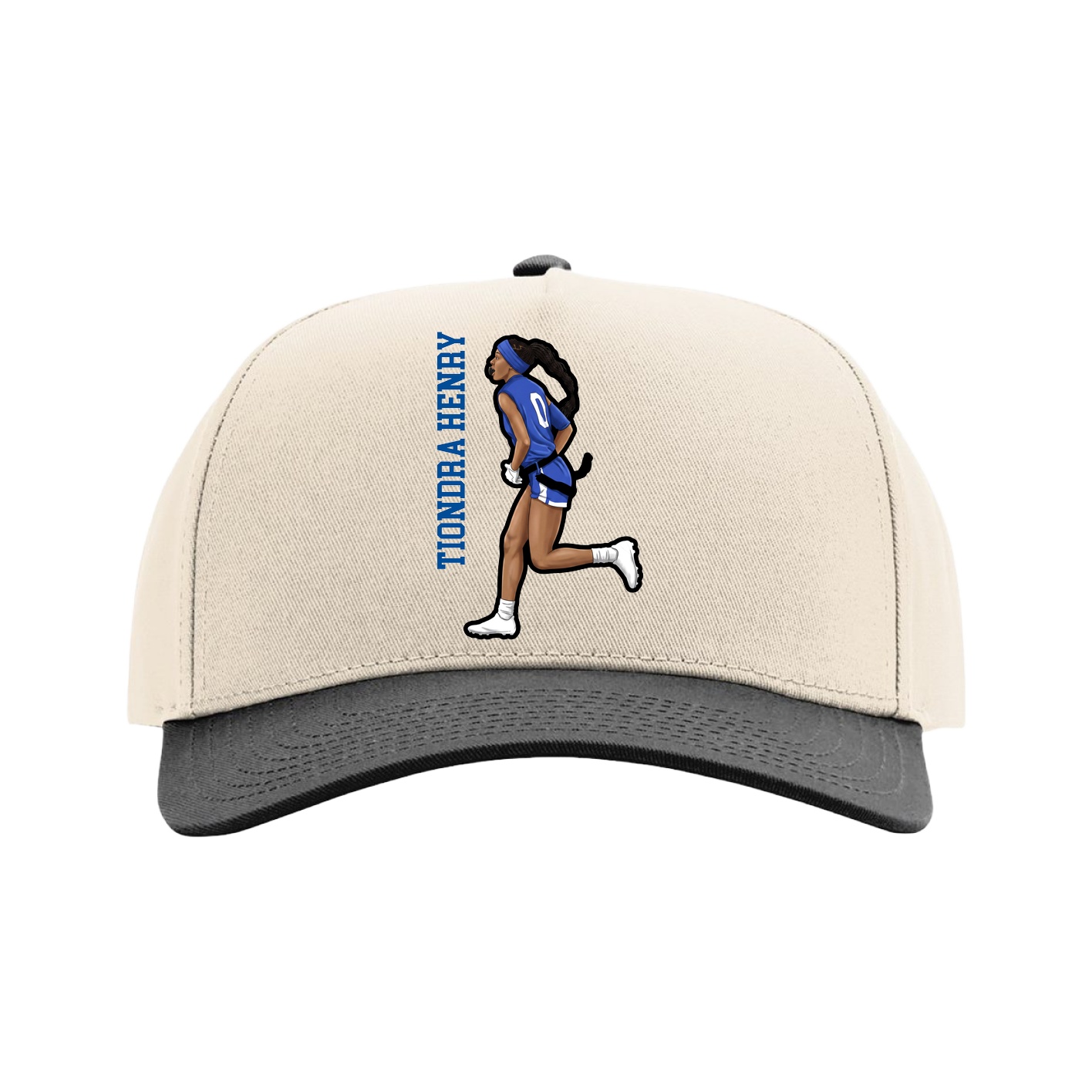 Full Fabric Five-Panel Champ Cap — Name Vertical in Cream/Black