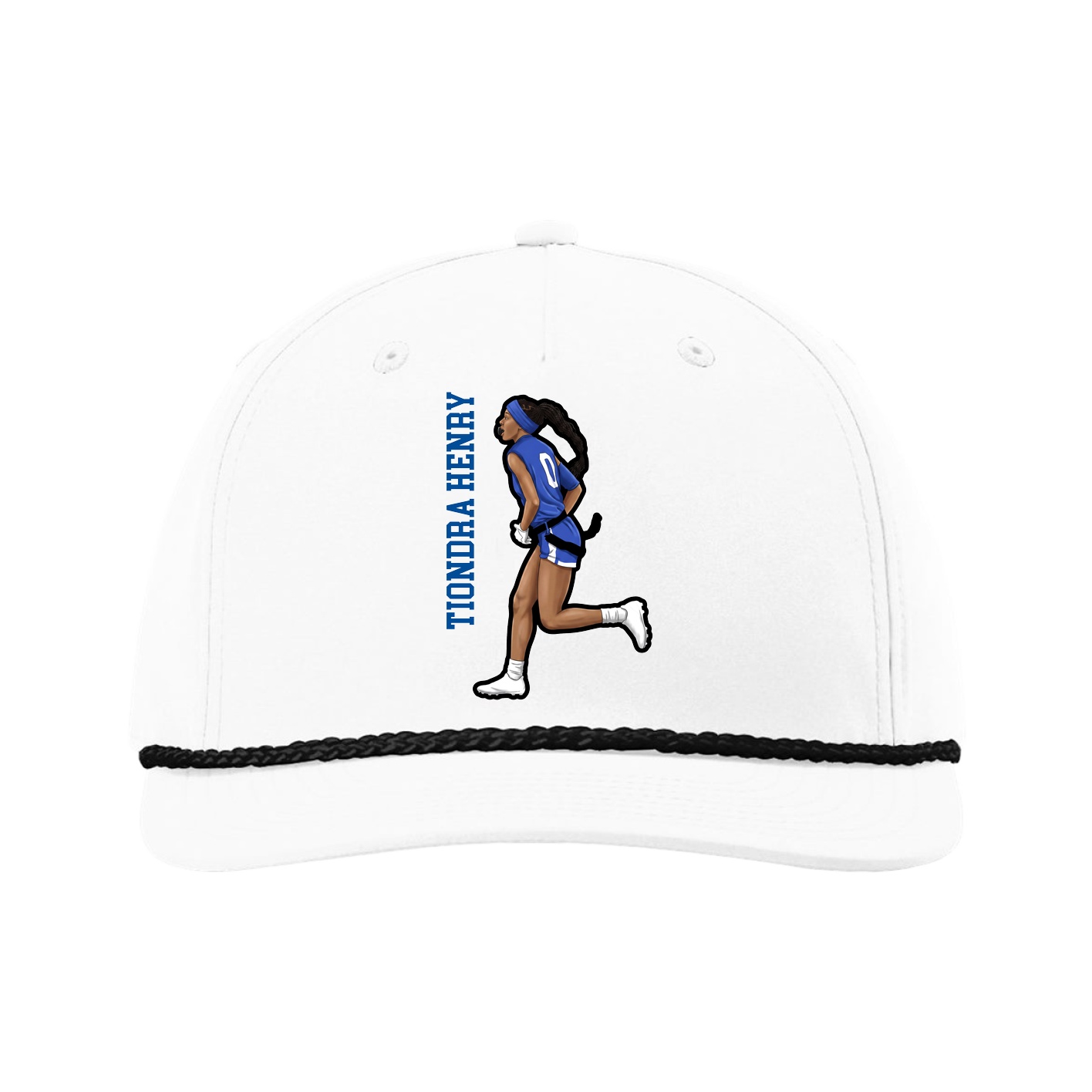 Five-Panel Classic Rope Cap — Name Vertical in White