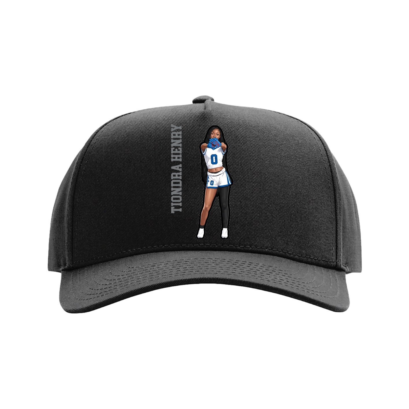 Full Fabric Five-Panel Champ Cap — Name Vertical in Black