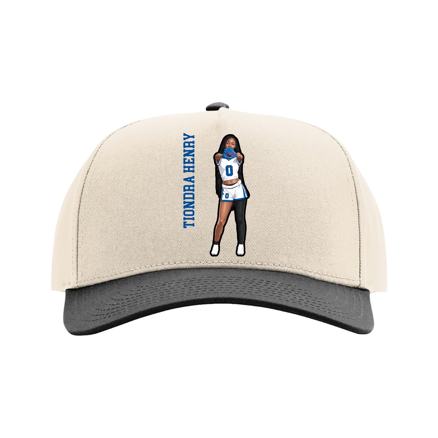 Full Fabric Five-Panel Champ Cap — Name Vertical in Cream/Black