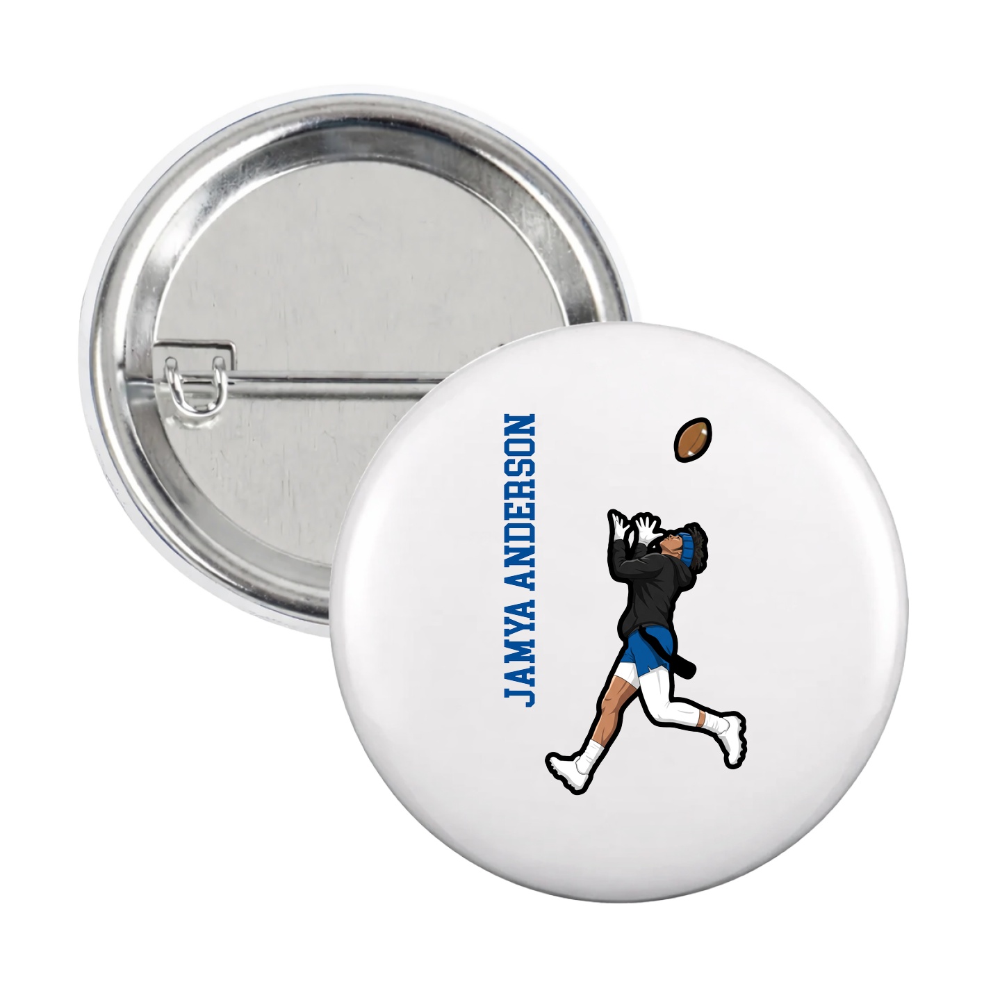 Game Day Button — Name Vertical in White