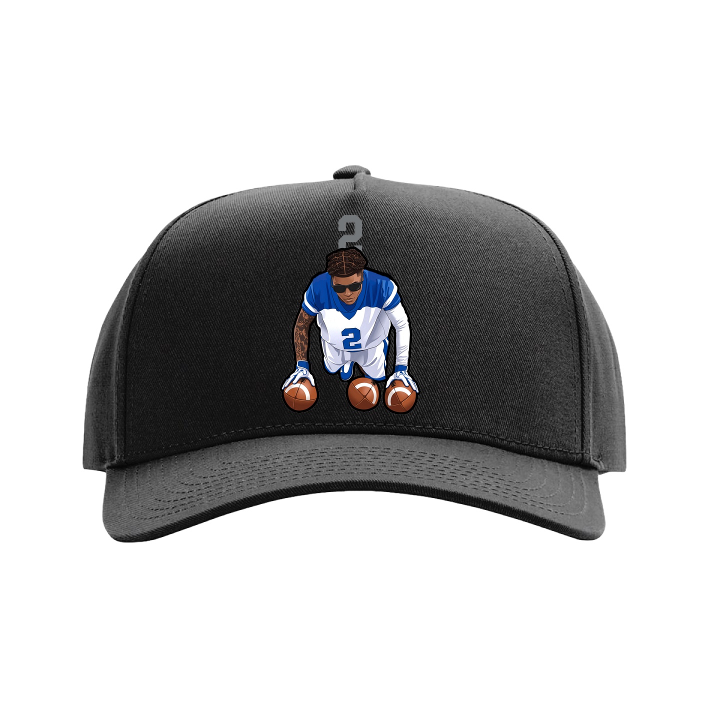 Full Fabric Five-Panel Champ Cap — Number Top in Black