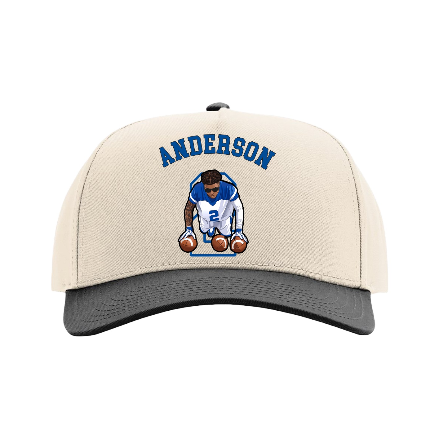 Full Fabric Five-Panel Champ Cap — Shirsey Arch in Cream/Black