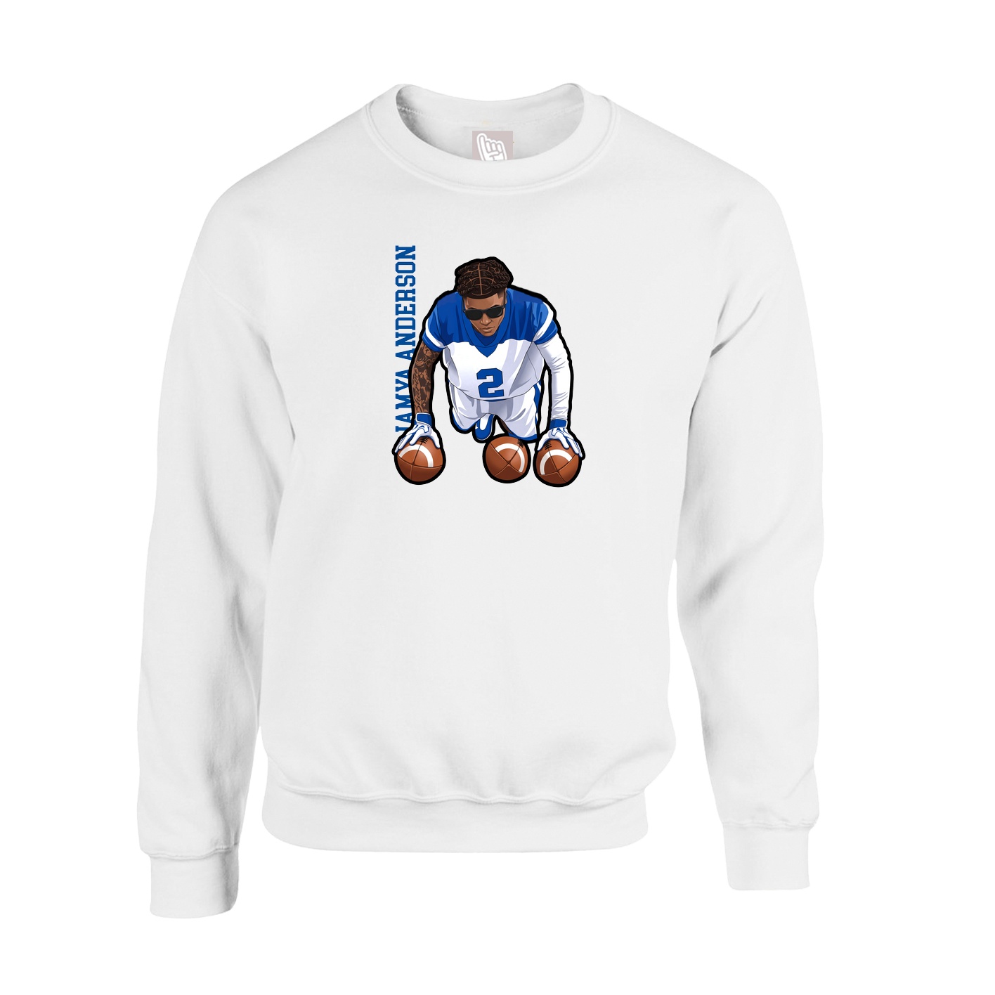 Fleece Crew — Name Vertical in White