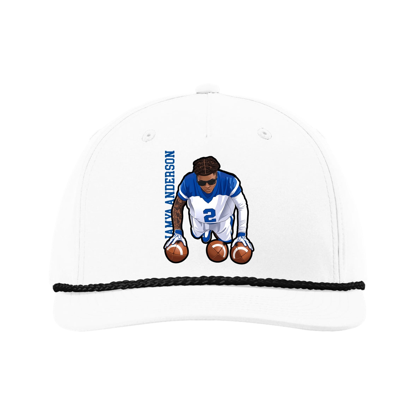 Five-Panel Classic Rope Cap — Name Vertical in White