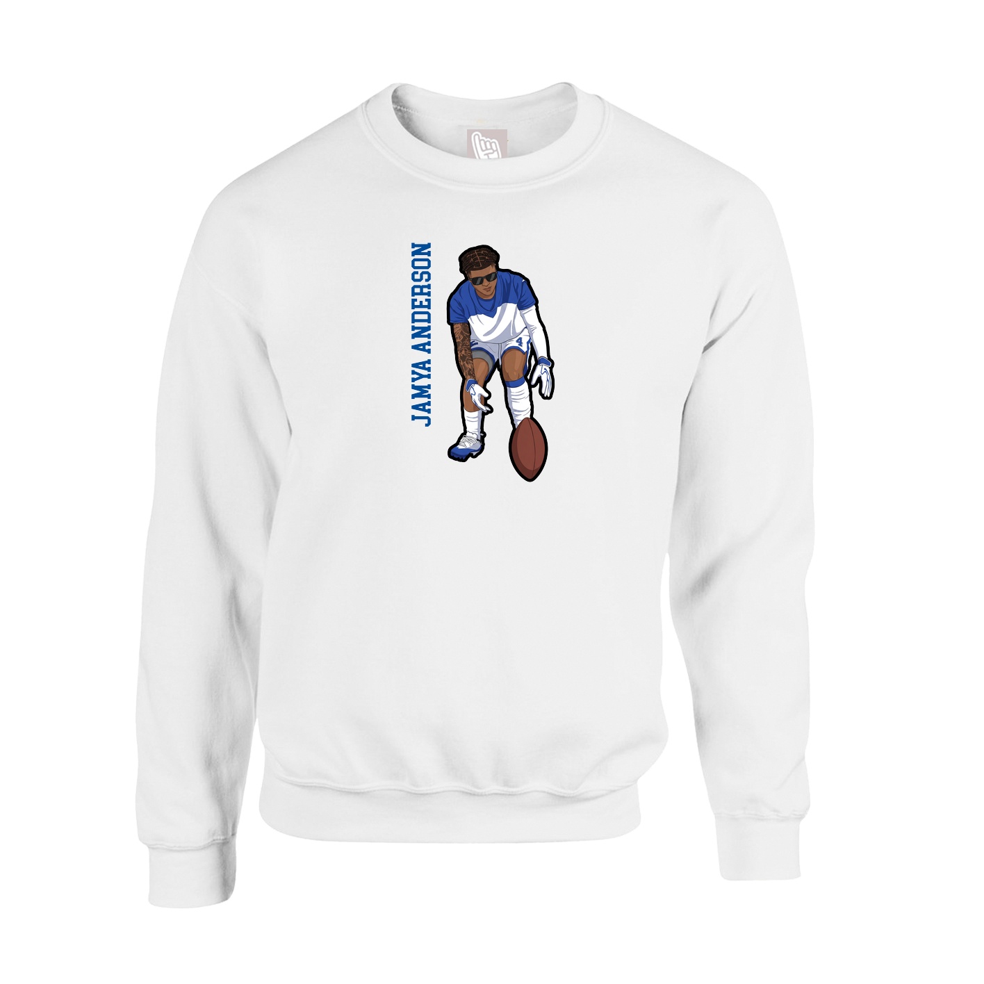 Fleece Crew — Name Vertical in White