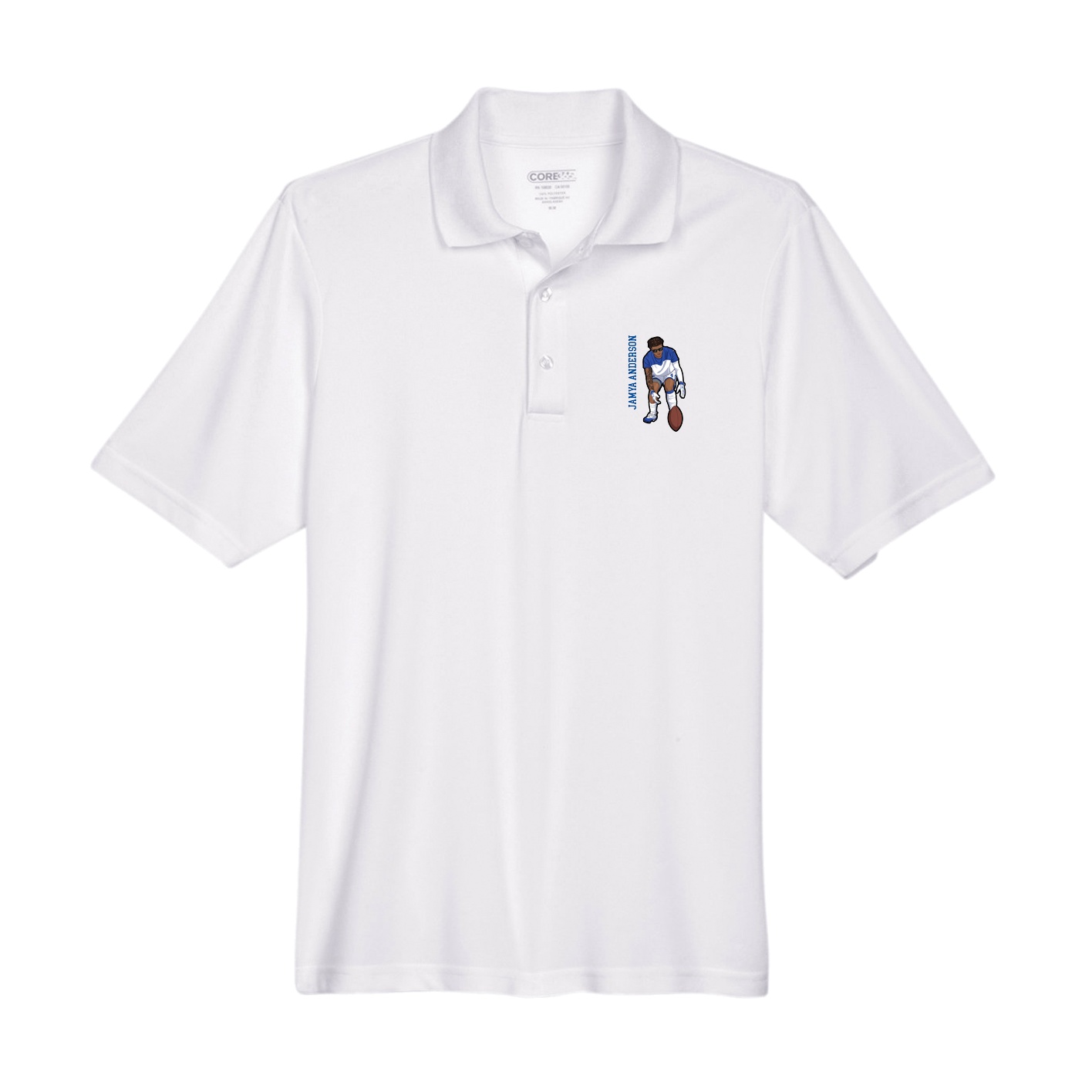Performance Polo — Name Vertical in White