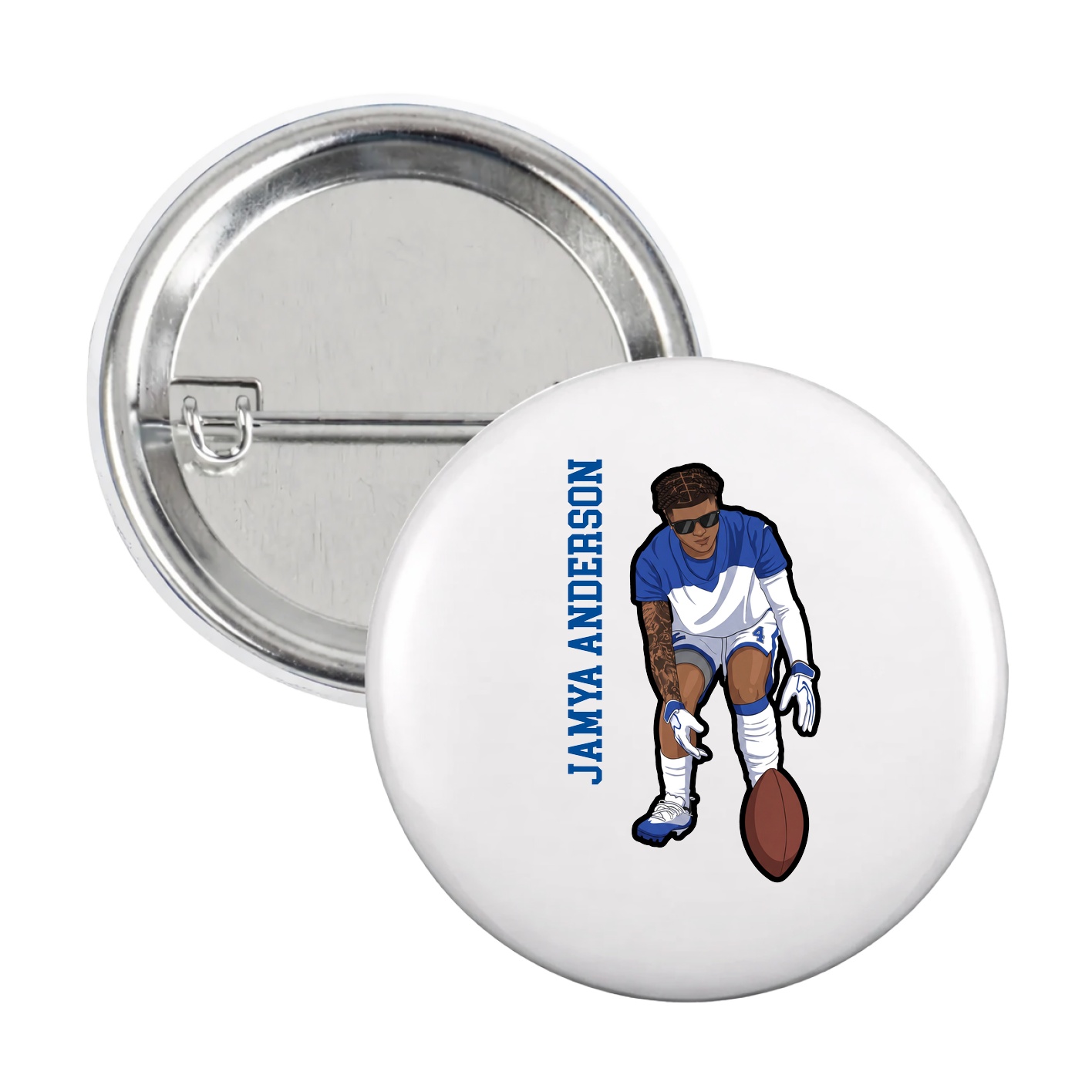 Game Day Button — Name Vertical in White