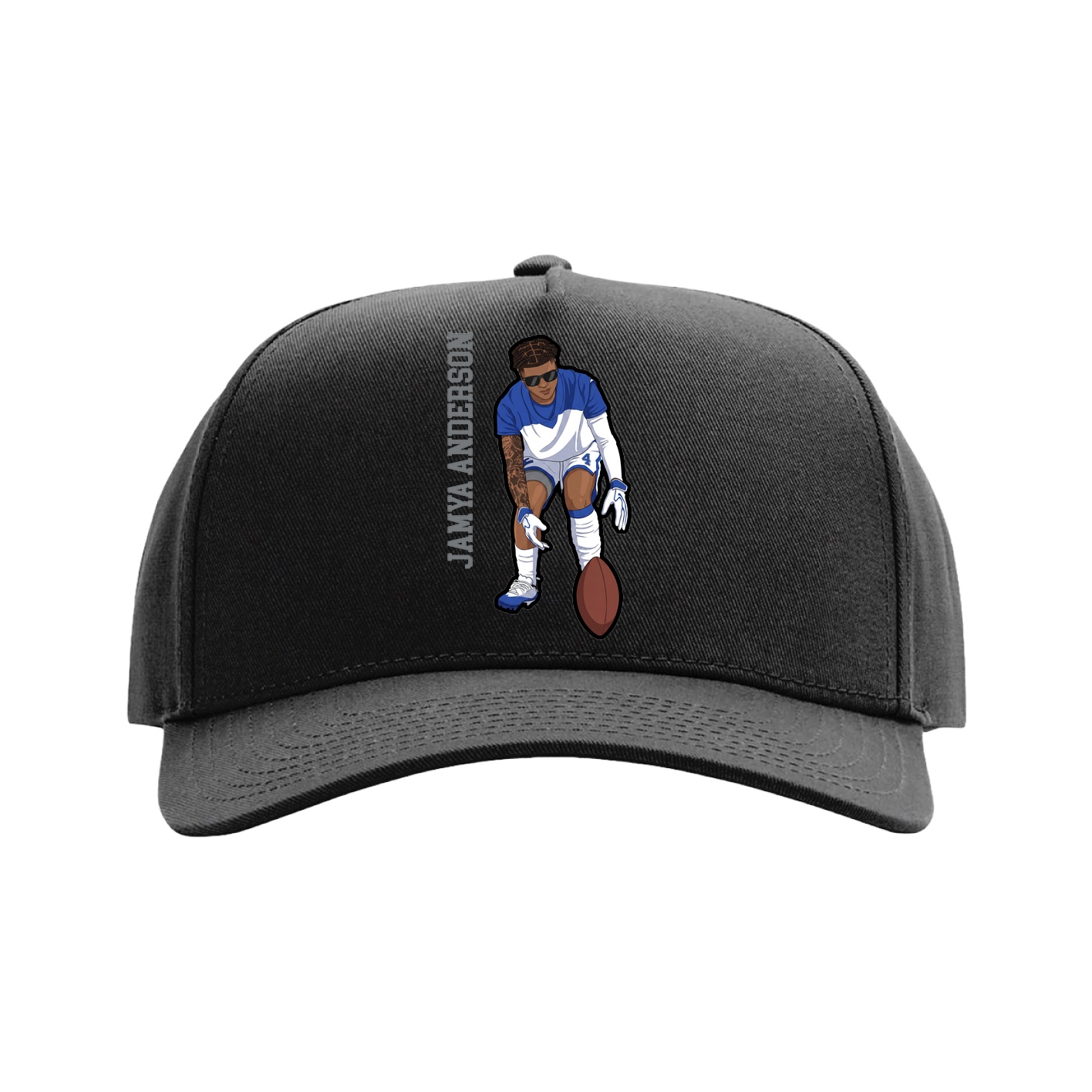 Full Fabric Five-Panel Champ Cap — Name Vertical in Black