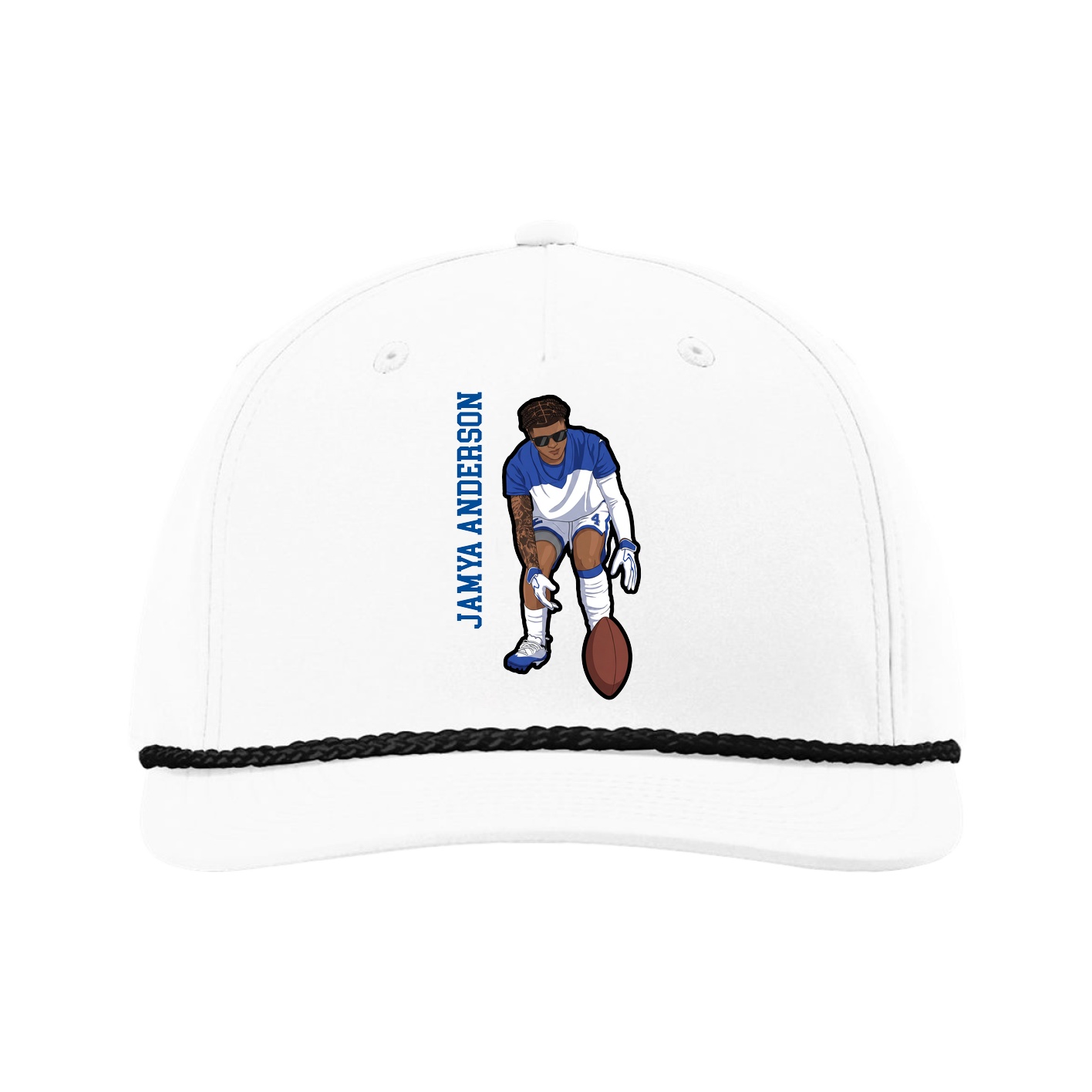 Five-Panel Classic Rope Cap — Name Vertical in White