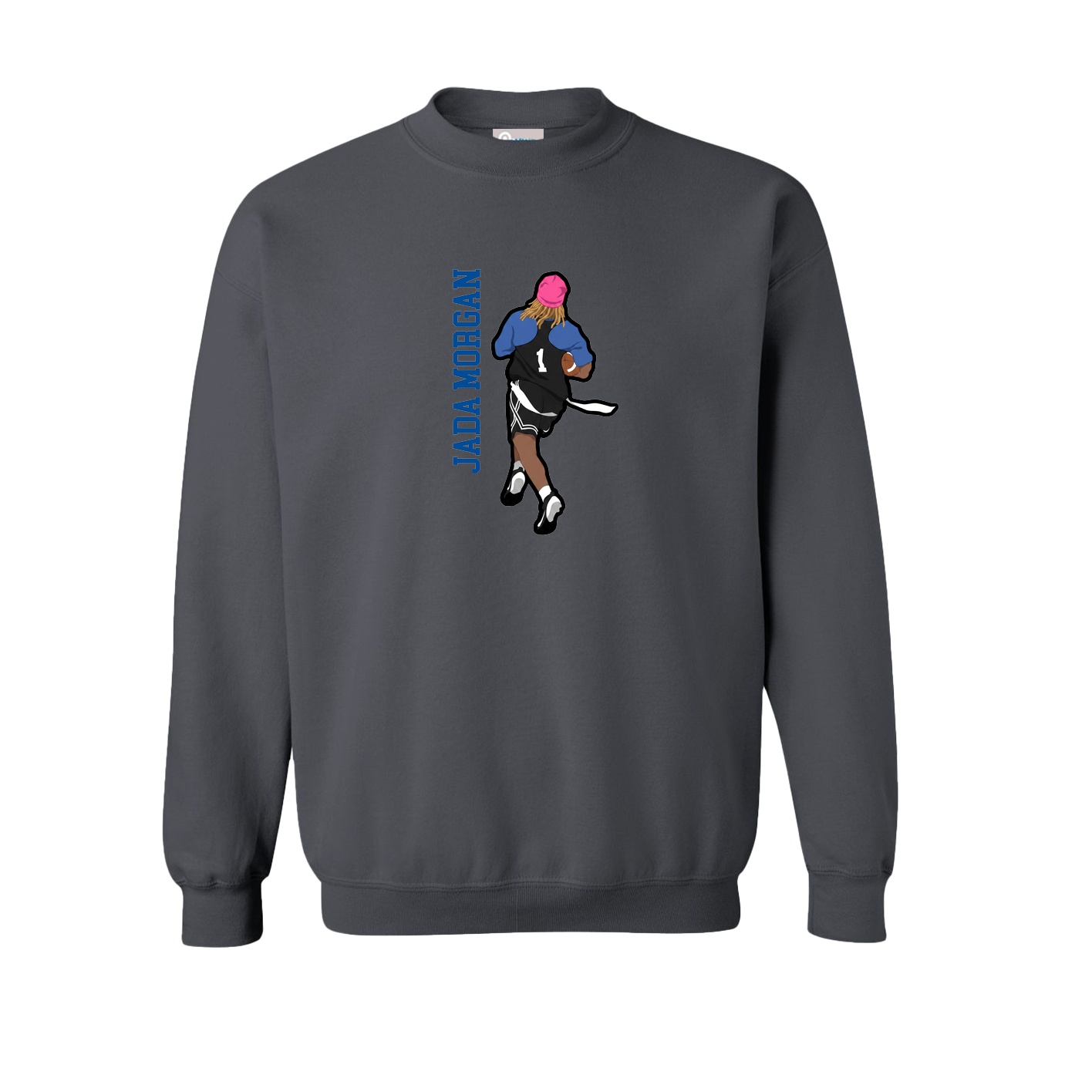 Fleece Crew — Name Vertical in Grey