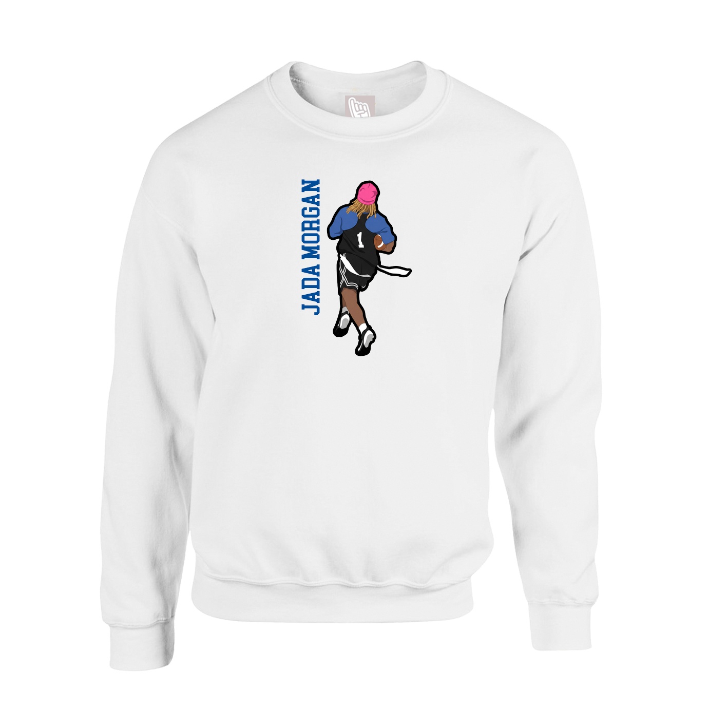 Fleece Crew — Name Vertical in White