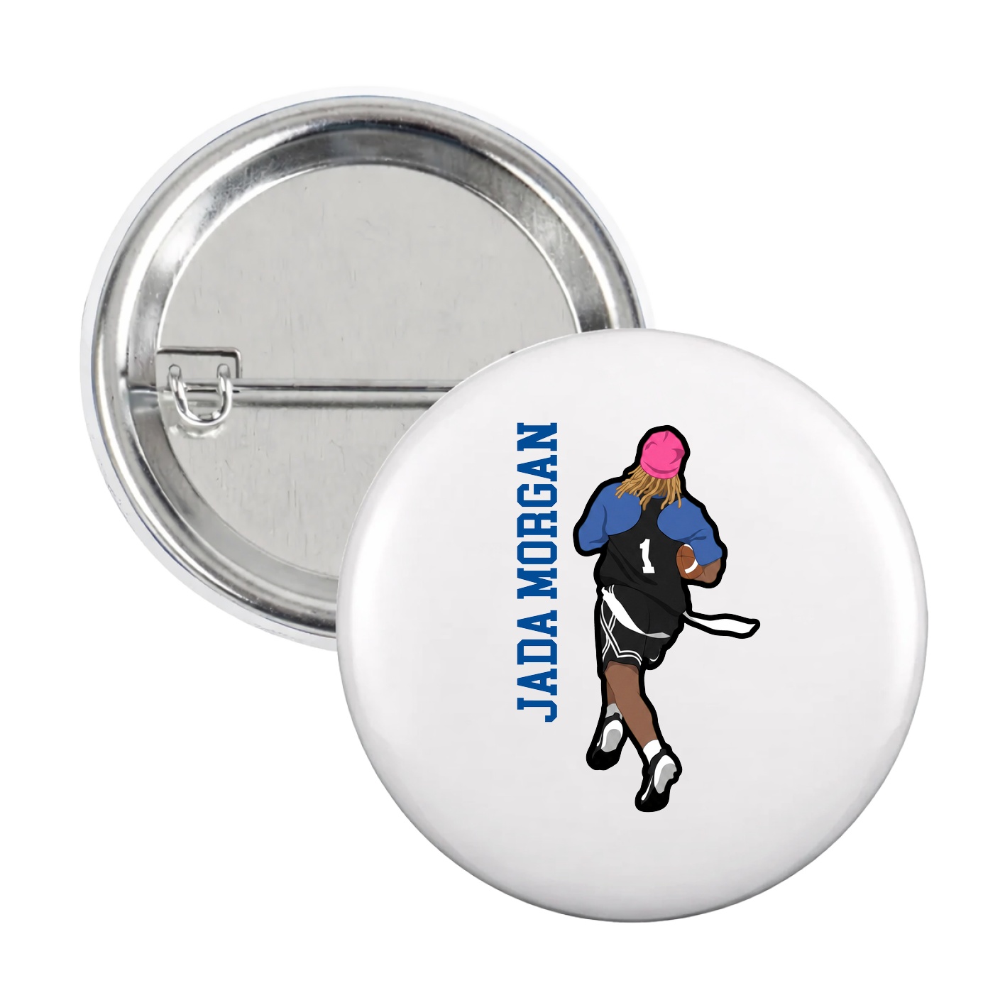 Game Day Button — Name Vertical in White