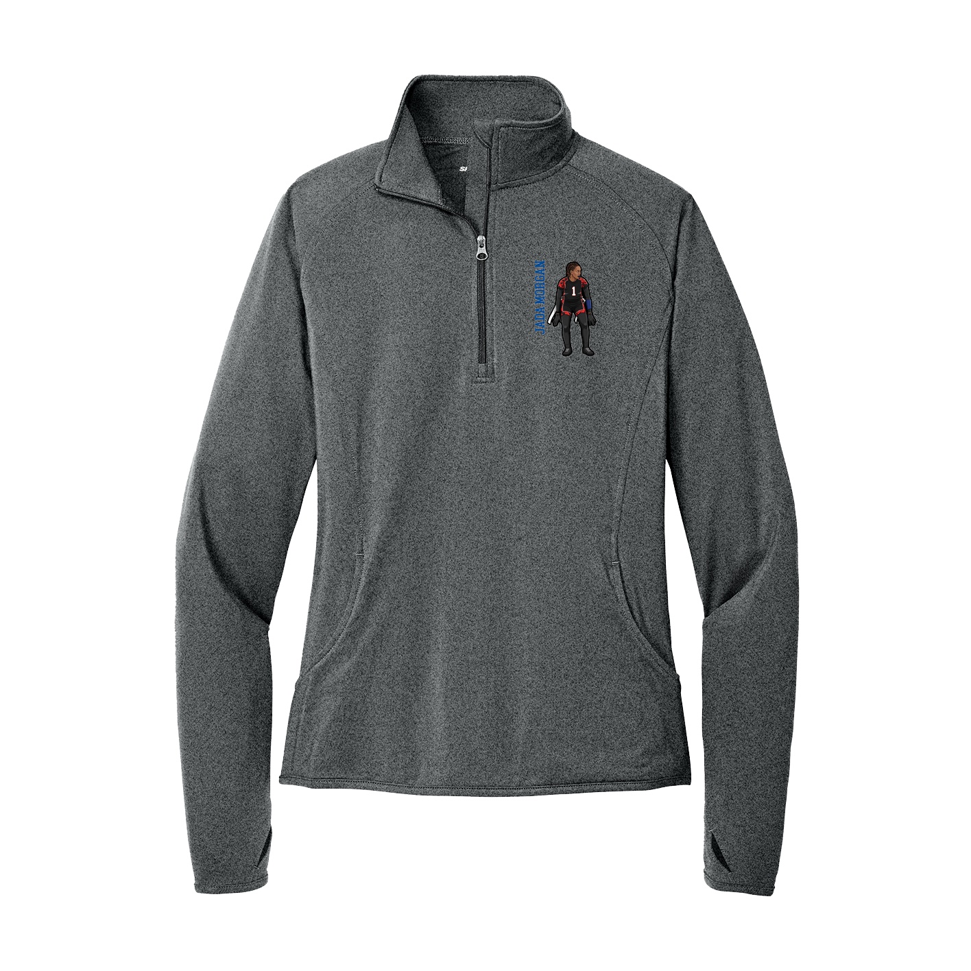 Women's Q-Zip Pullover — Name Vertical in Grey
