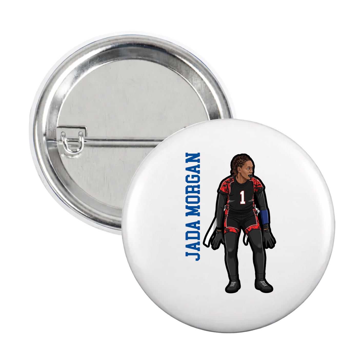 Game Day Button — Name Vertical in White