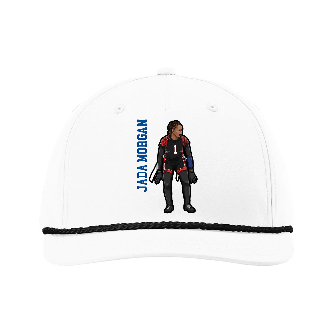 Five-Panel Classic Rope Cap — Name Vertical in White