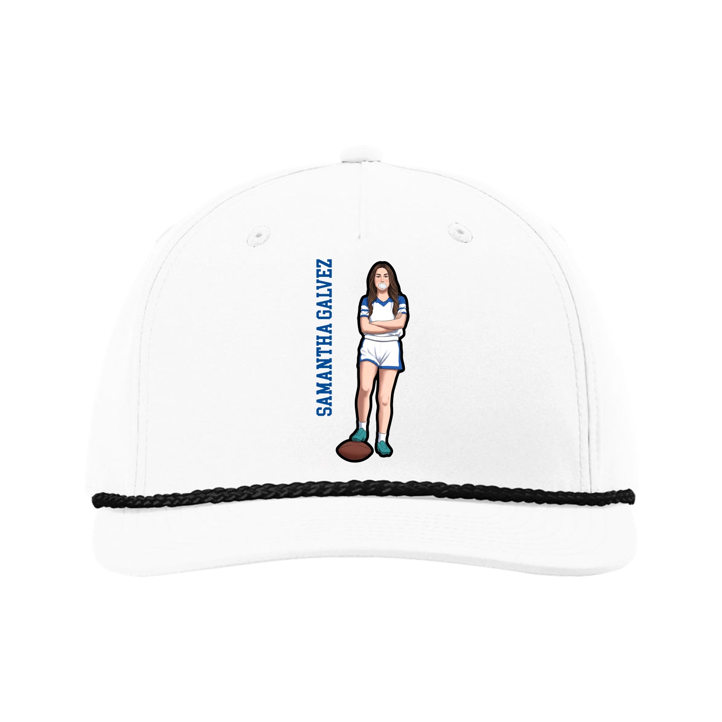 Five-Panel Classic Rope Cap — Name Vertical in White