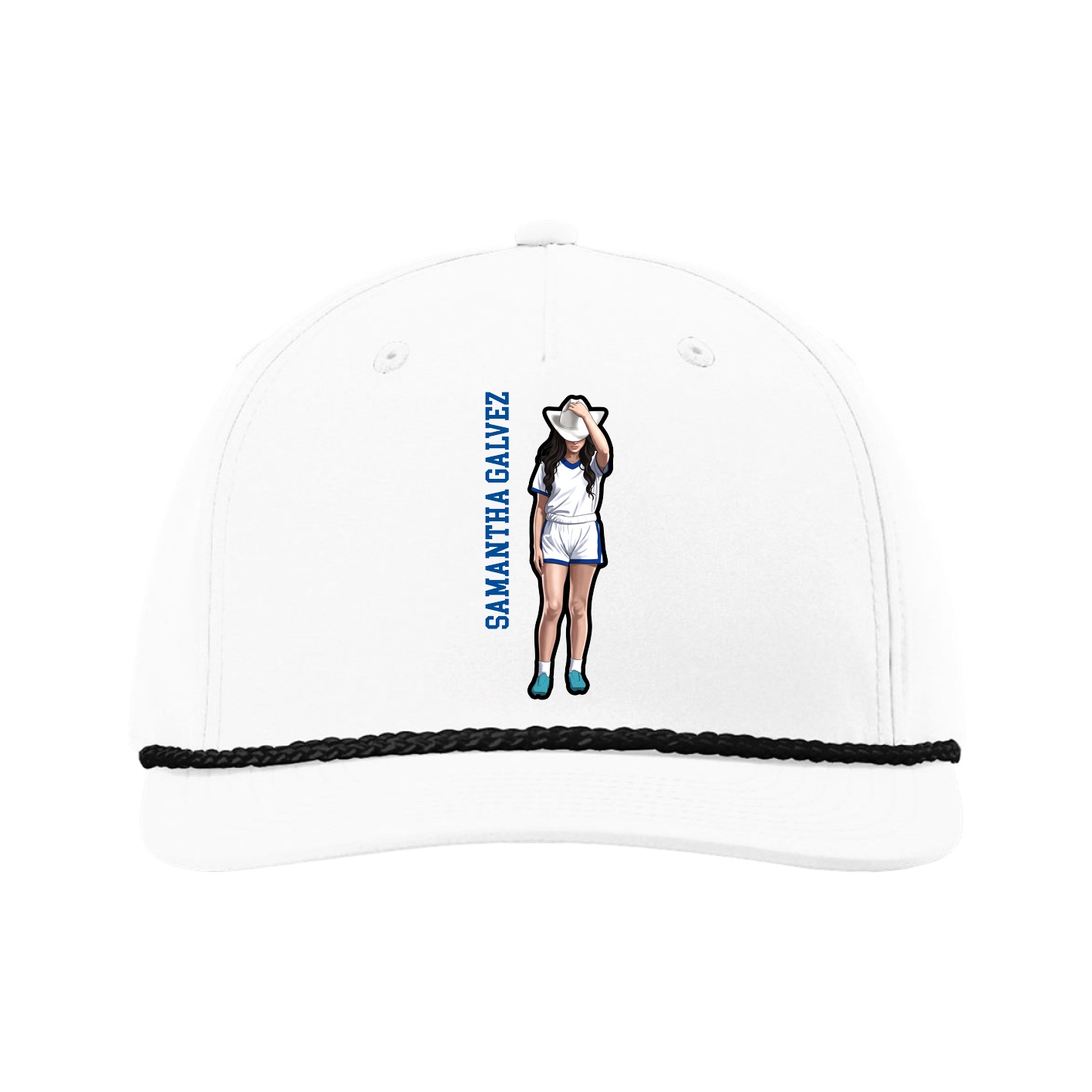 Five-Panel Classic Rope Cap — Name Vertical in White