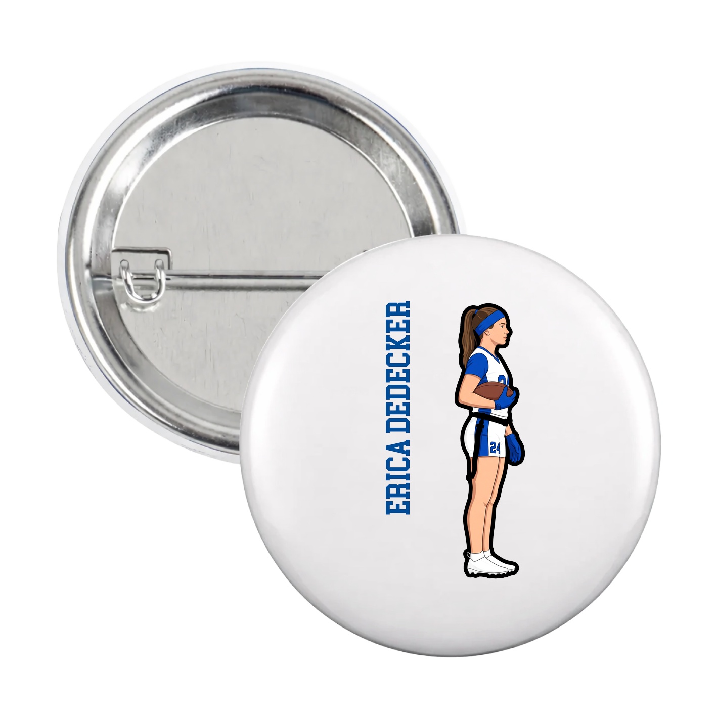 Game Day Button — Name Vertical in White