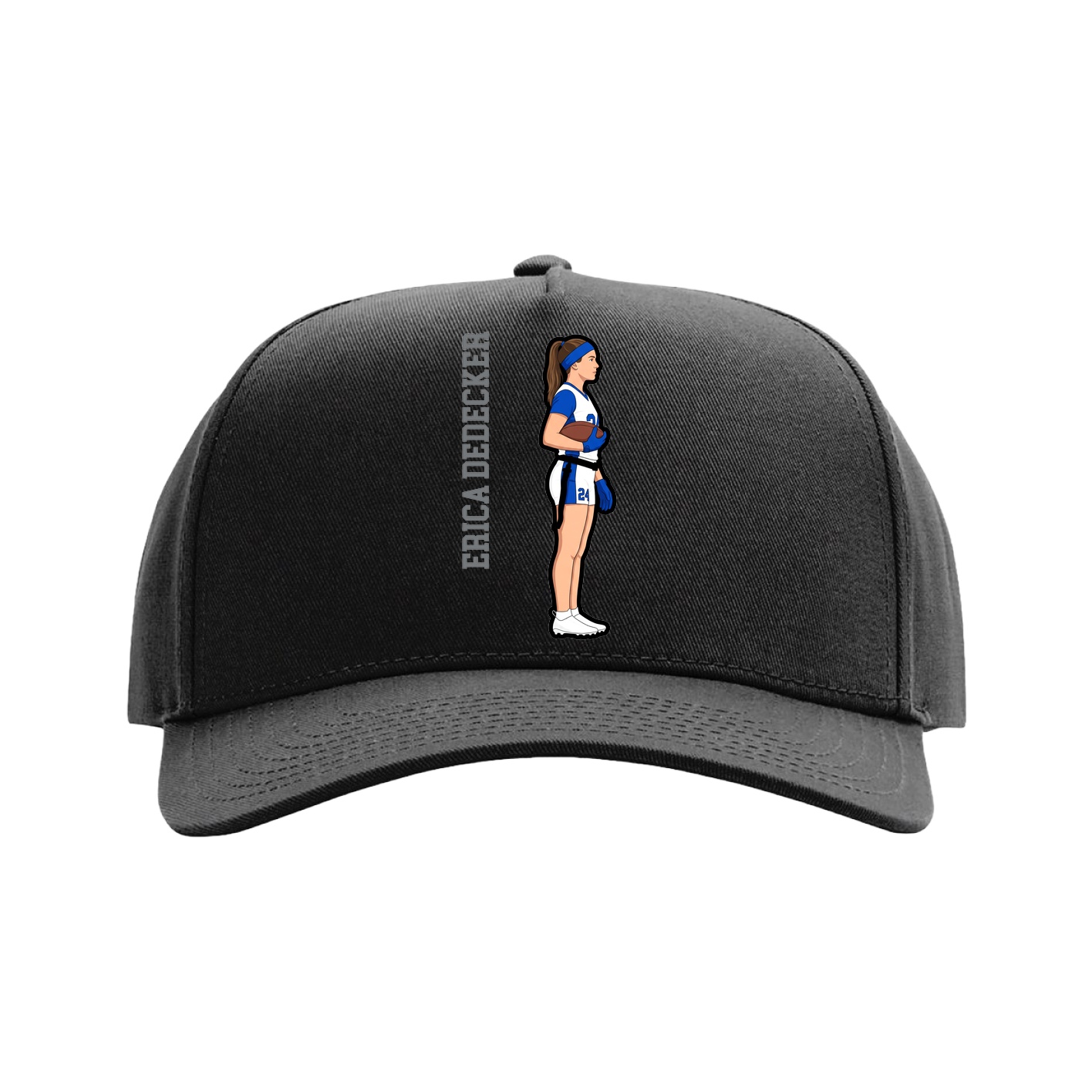 Full Fabric Five-Panel Champ Cap — Name Vertical in Black