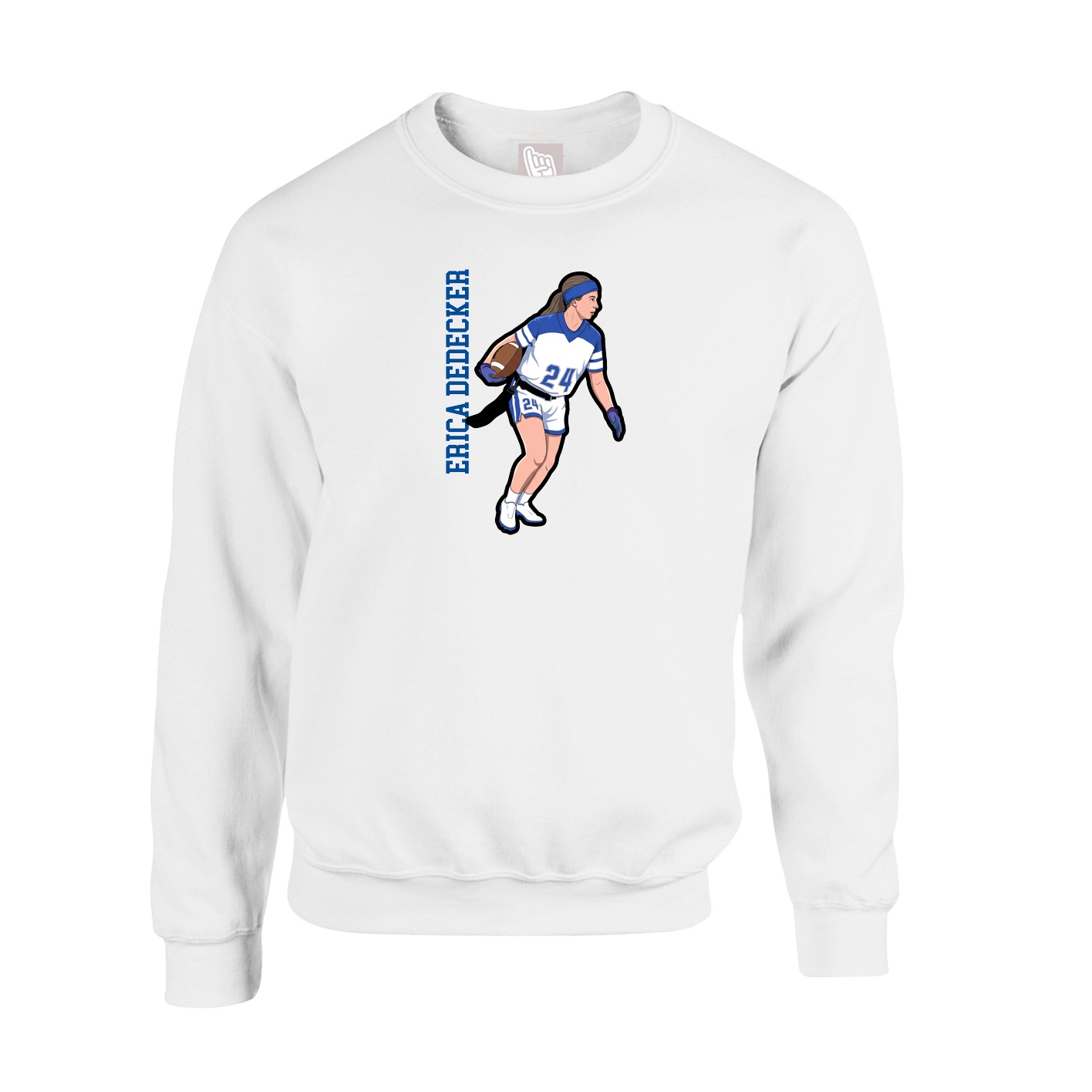 Fleece Crew — Name Vertical in White