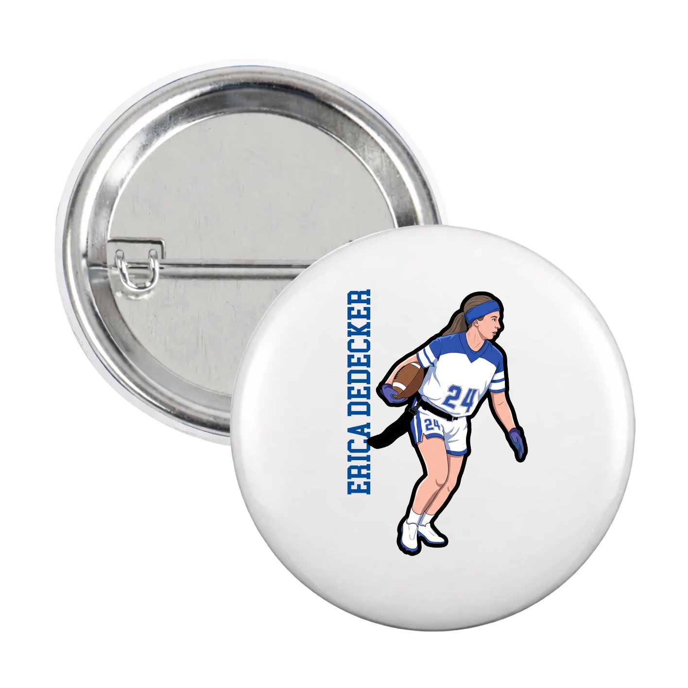 Game Day Button — Name Vertical in White