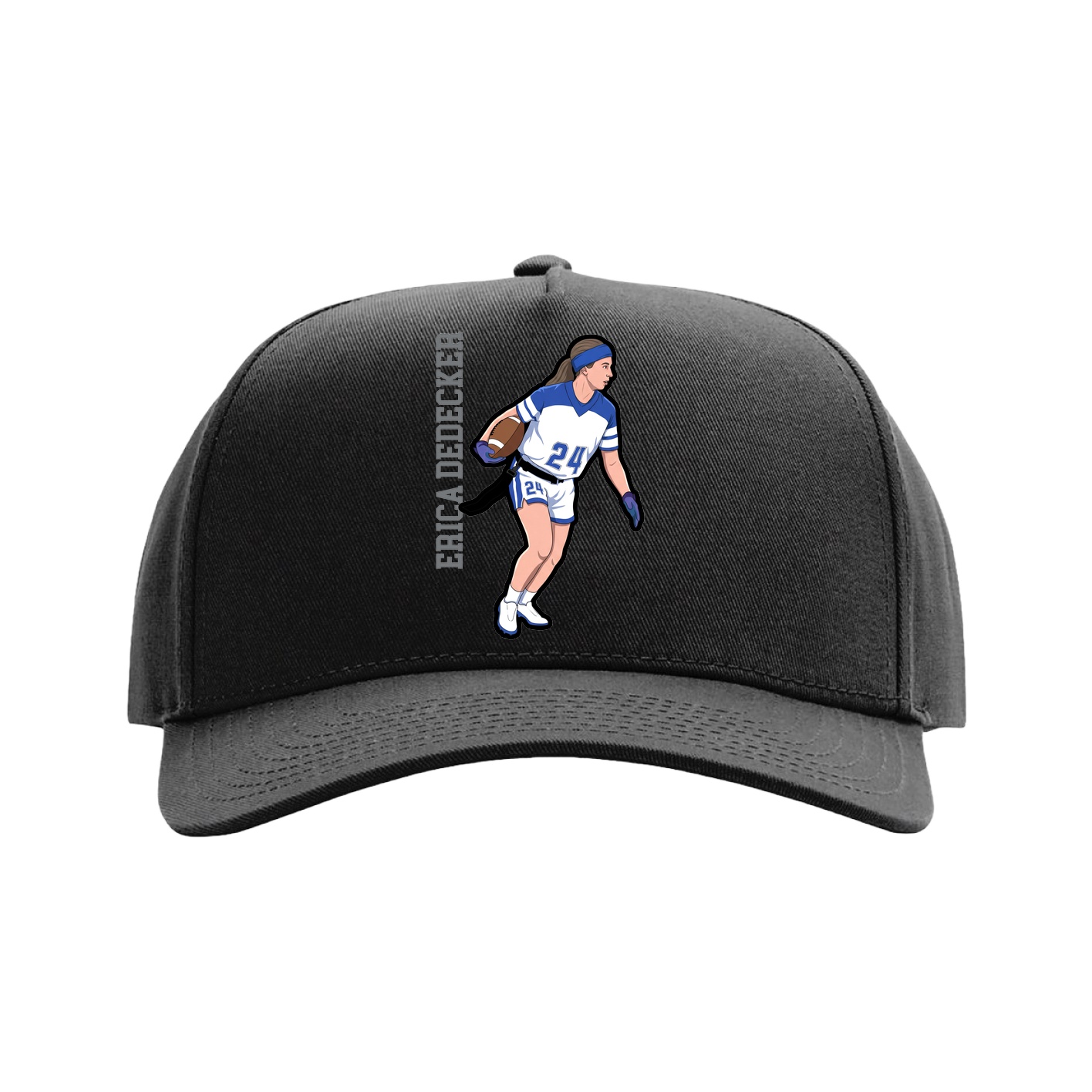 Full Fabric Five-Panel Champ Cap — Name Vertical in Black