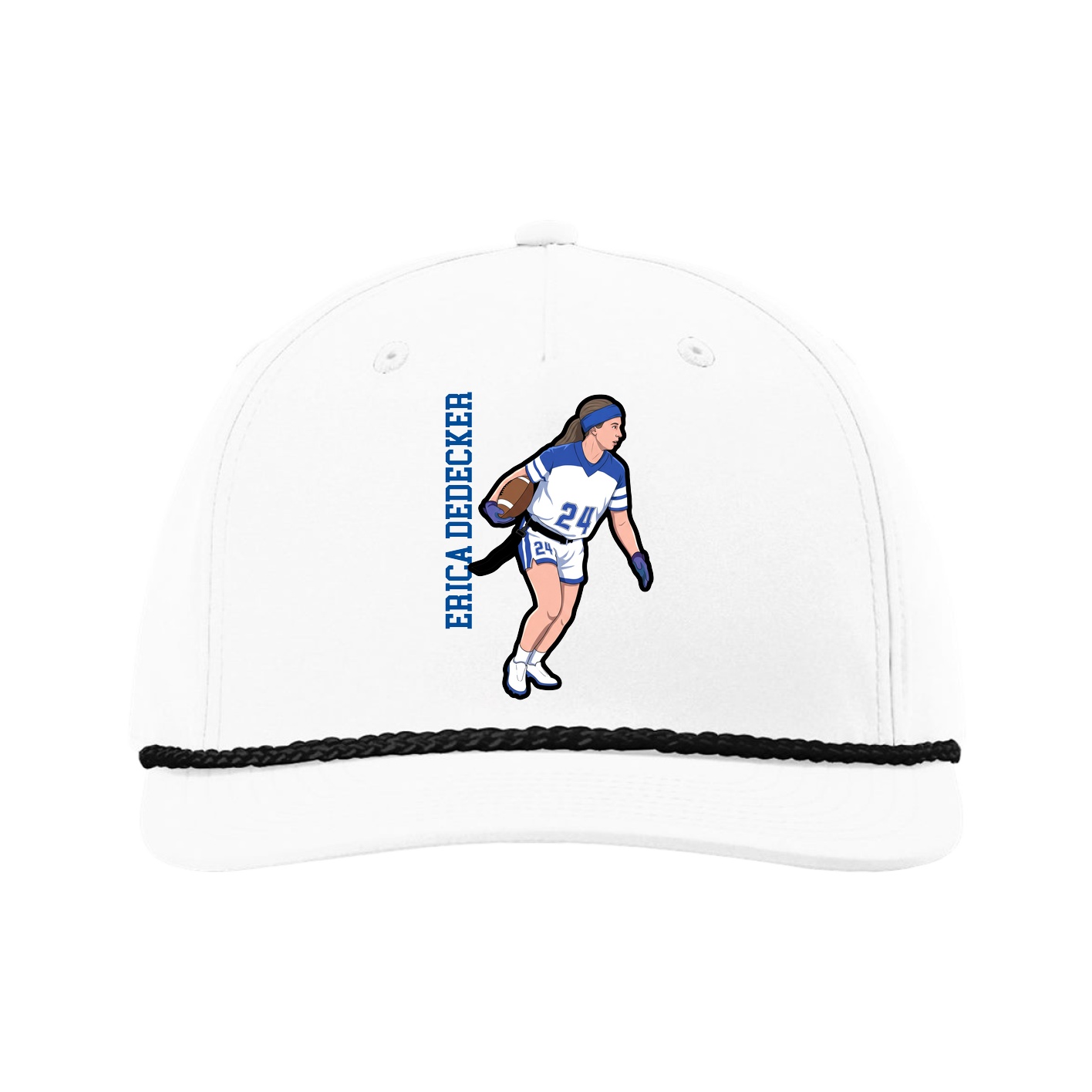 Five-Panel Classic Rope Cap — Name Vertical in White