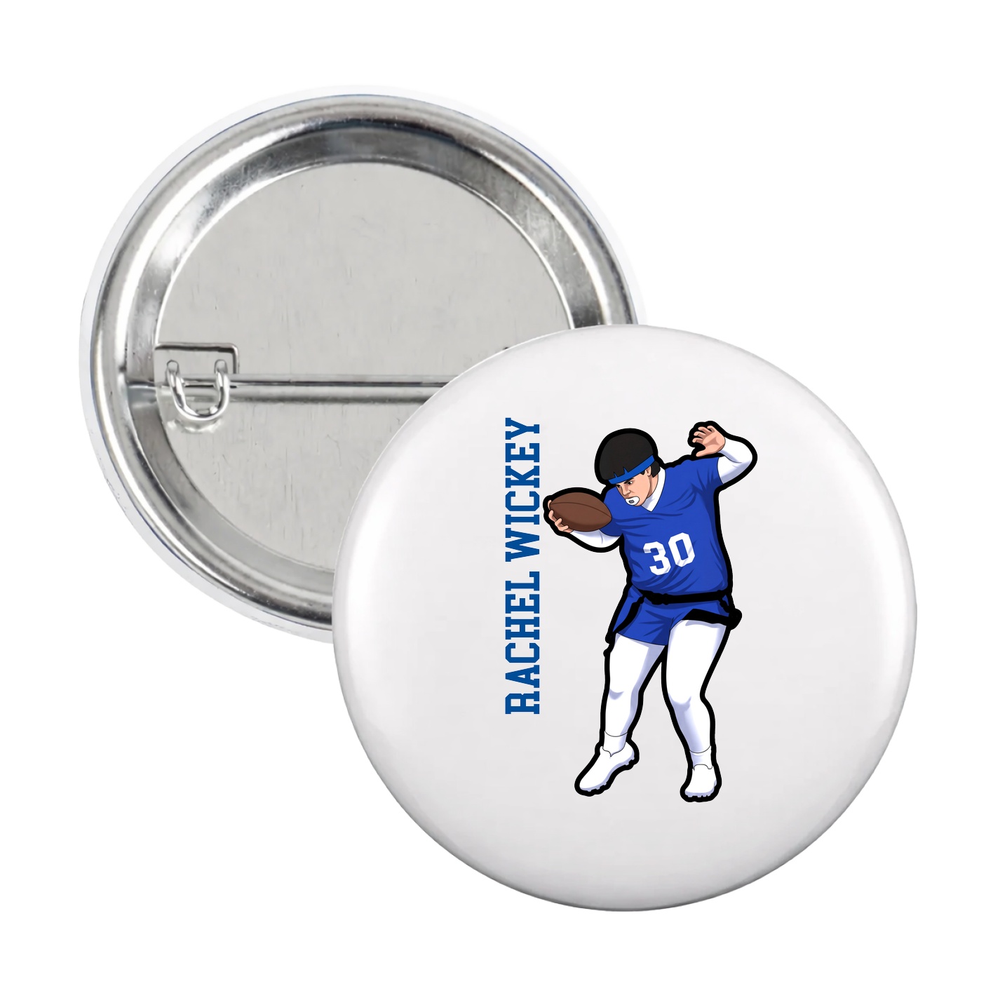 Game Day Button — Name Vertical in White