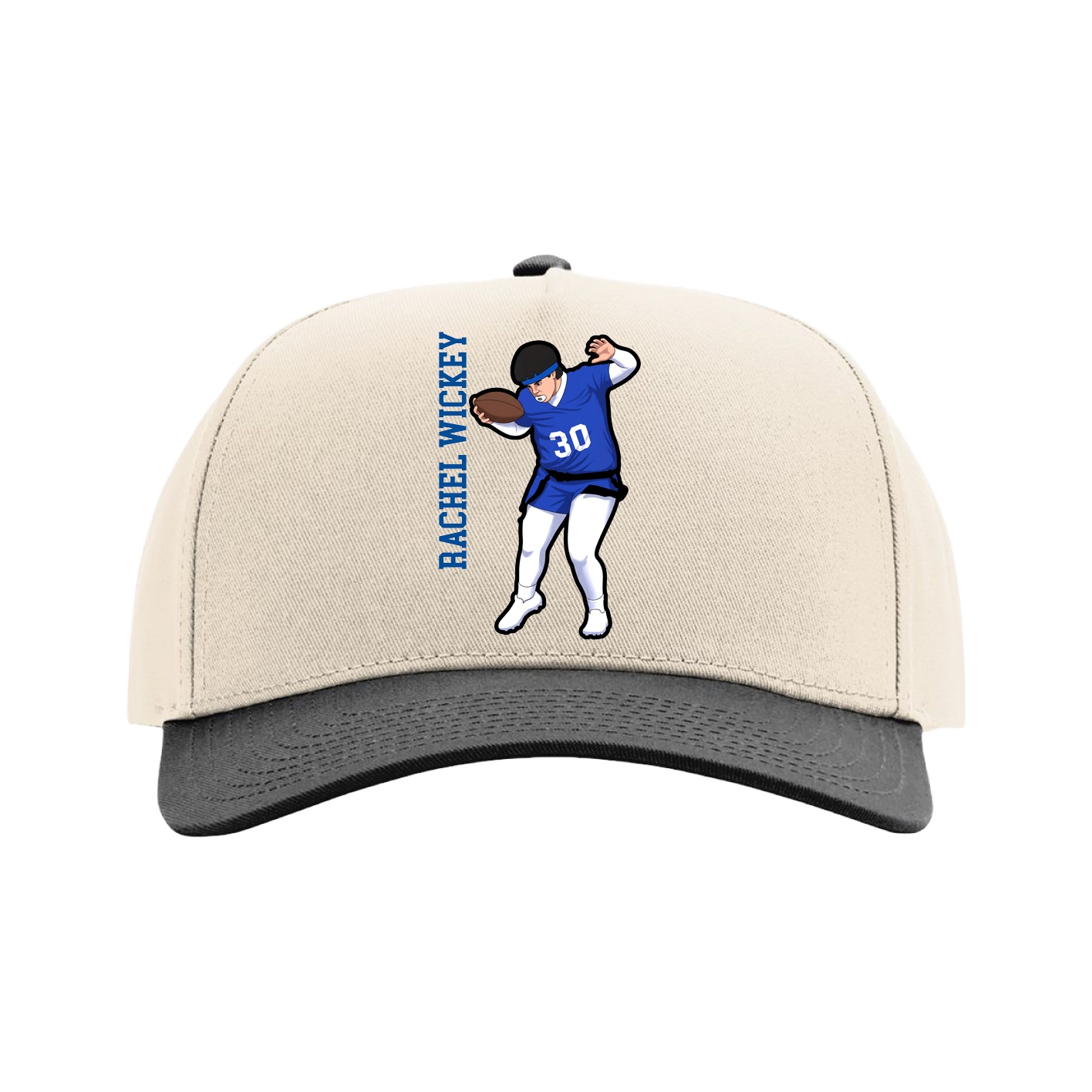 Full Fabric Five-Panel Champ Cap — Name Vertical in Cream/Black