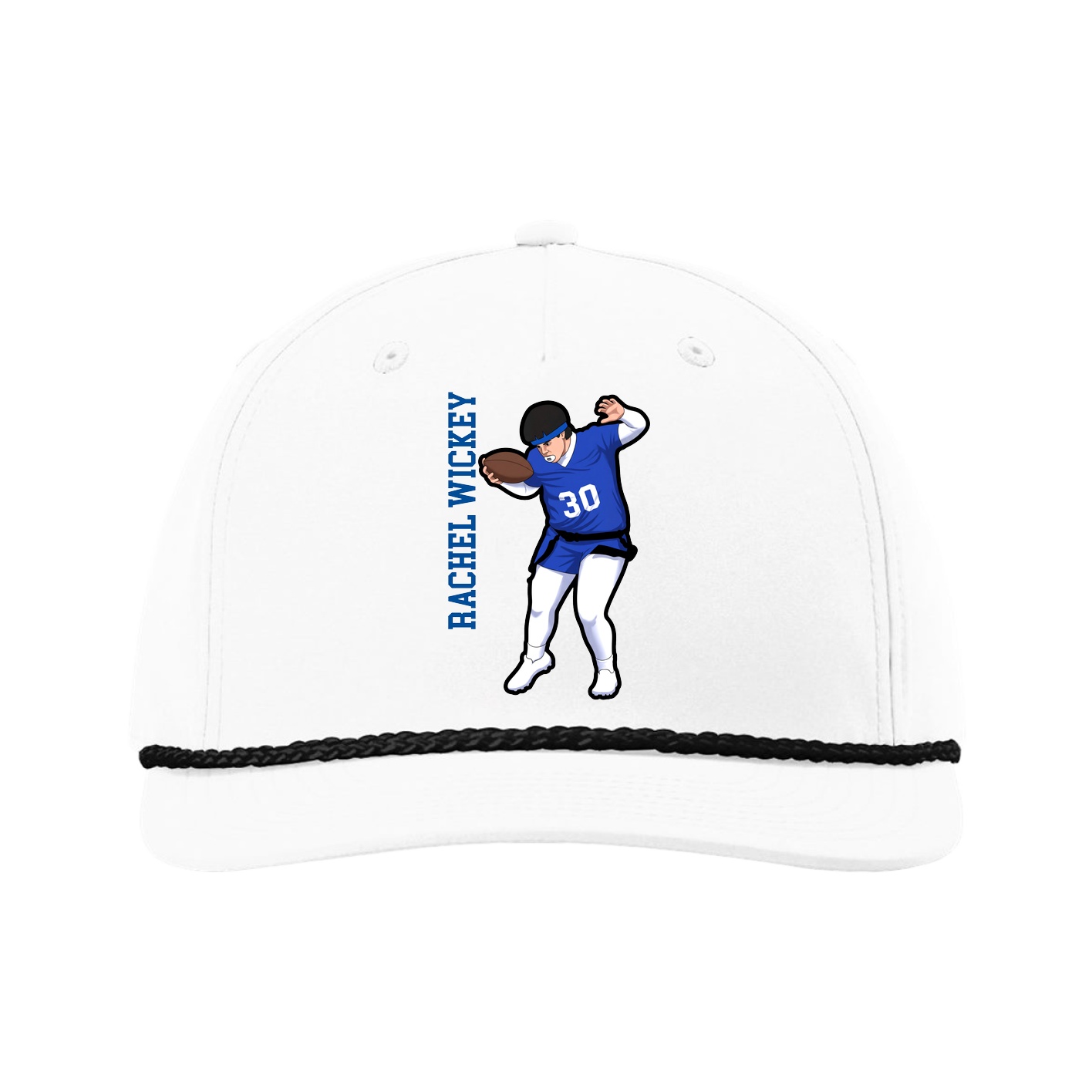 Five-Panel Classic Rope Cap — Name Vertical in White