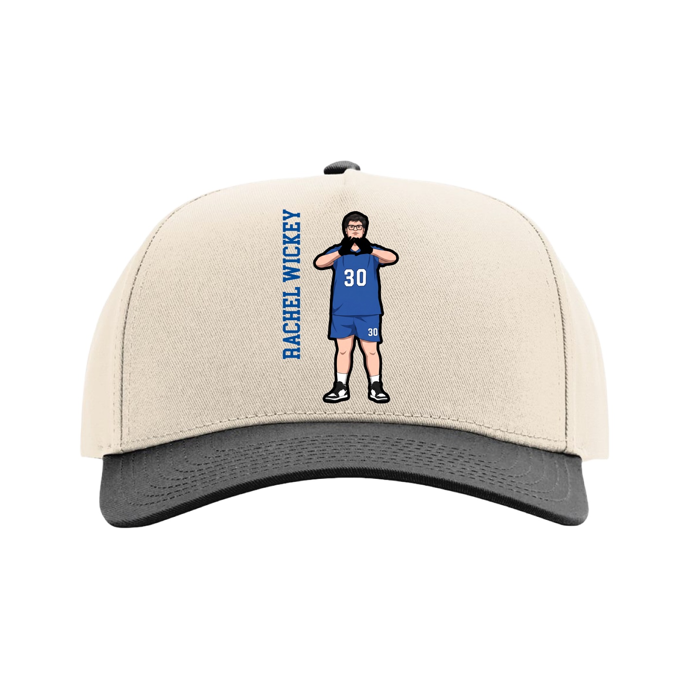 Full Fabric Five-Panel Champ Cap — Name Vertical in Cream/Black