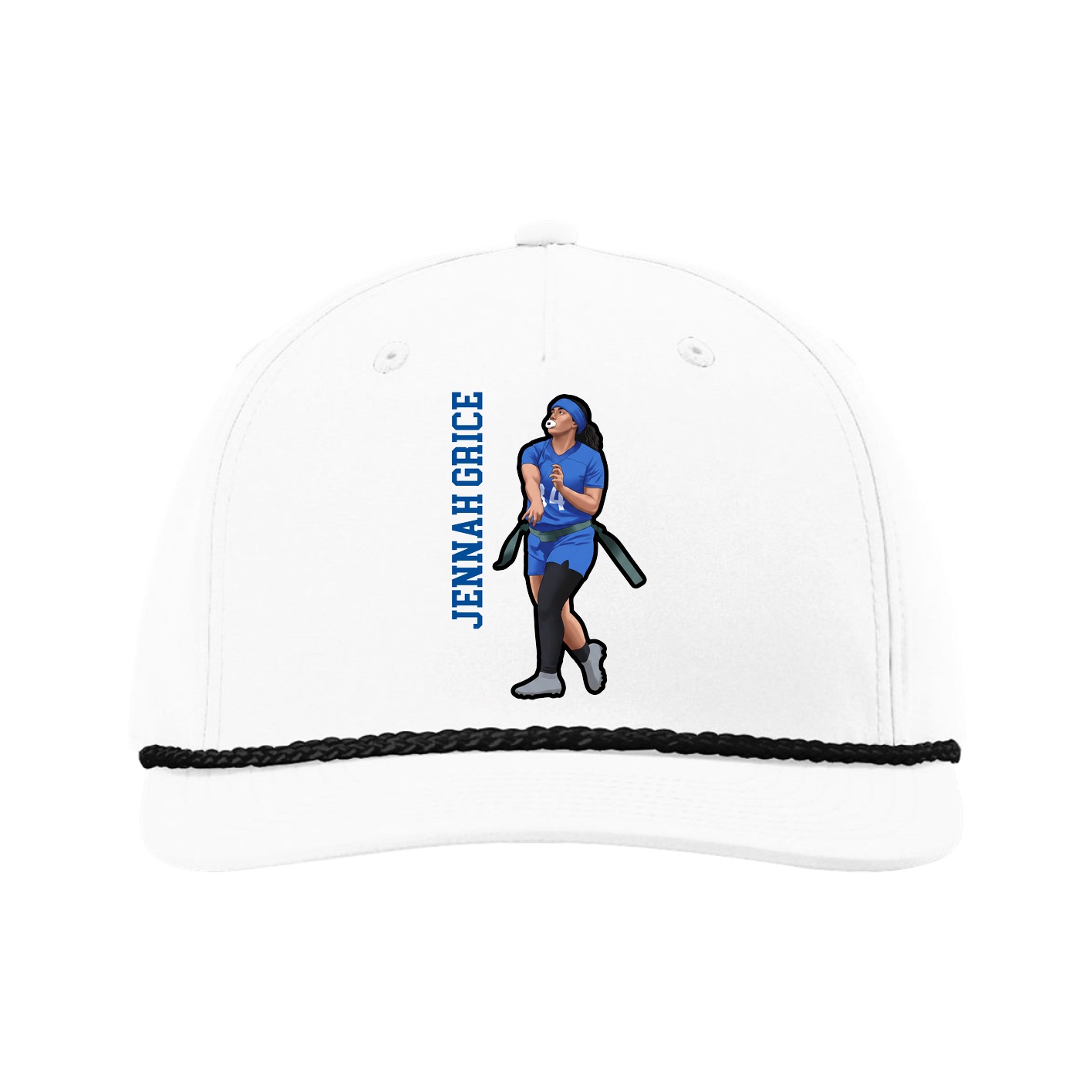 Five-Panel Classic Rope Cap — Name Vertical in White