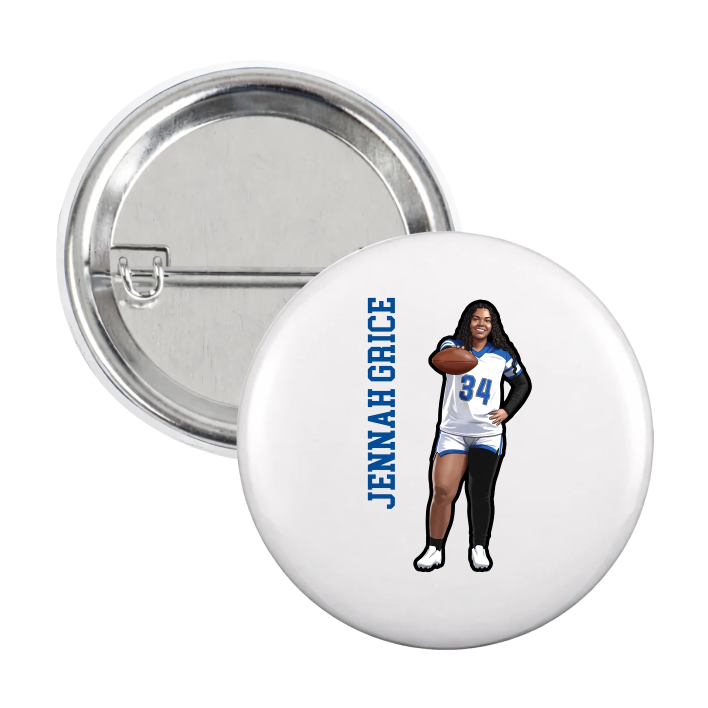 Game Day Button — Name Vertical in White