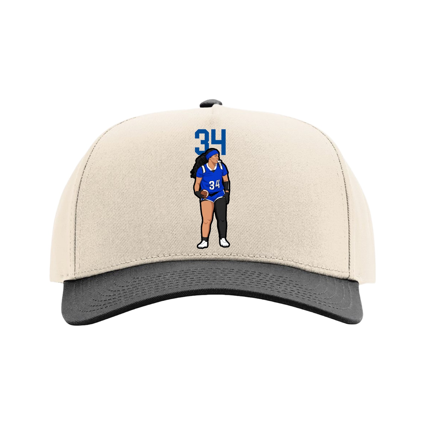 Full Fabric Five-Panel Champ Cap — Number Top in Cream/Black