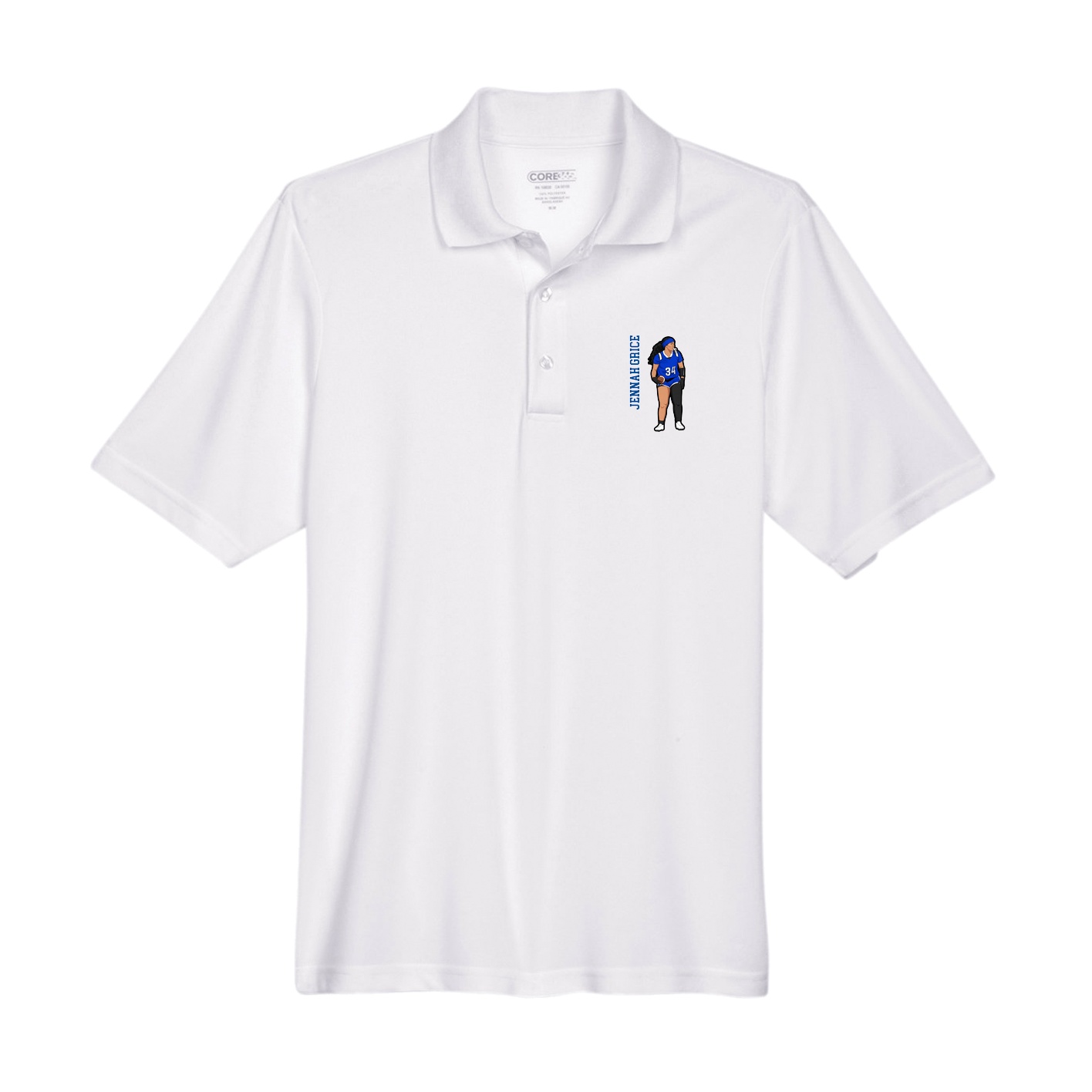 Performance Polo — Name Vertical in White