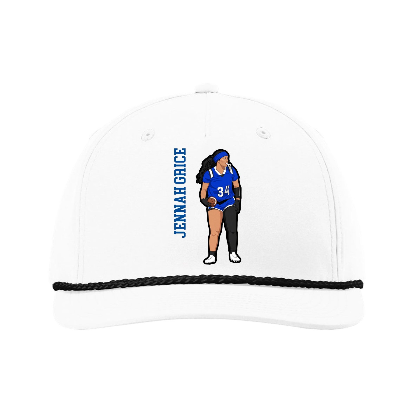 Five-Panel Classic Rope Cap — Name Vertical in White